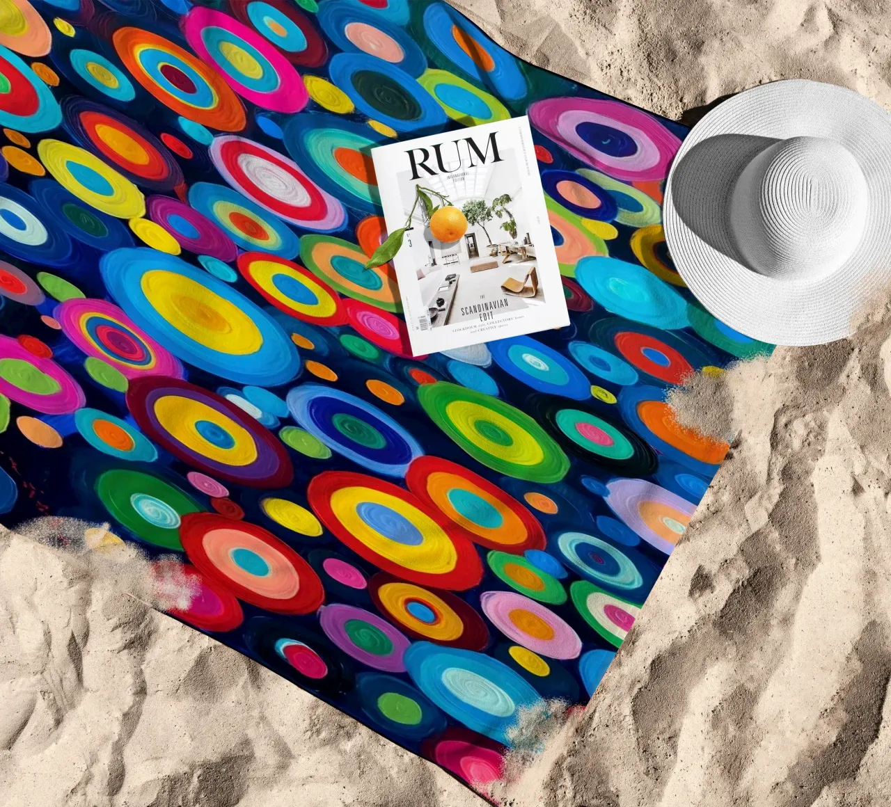 Het regent kleurrijke cirkels | Abstract Canvas Schilderij strandhanddoek van Autofocus