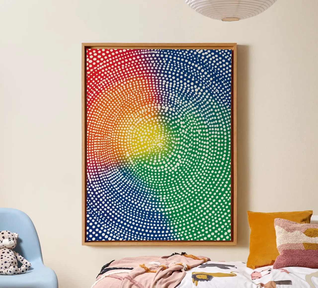 Concentric White Dots in Rainbow | Abstract Painting canvas with Floater frame by Autofocus