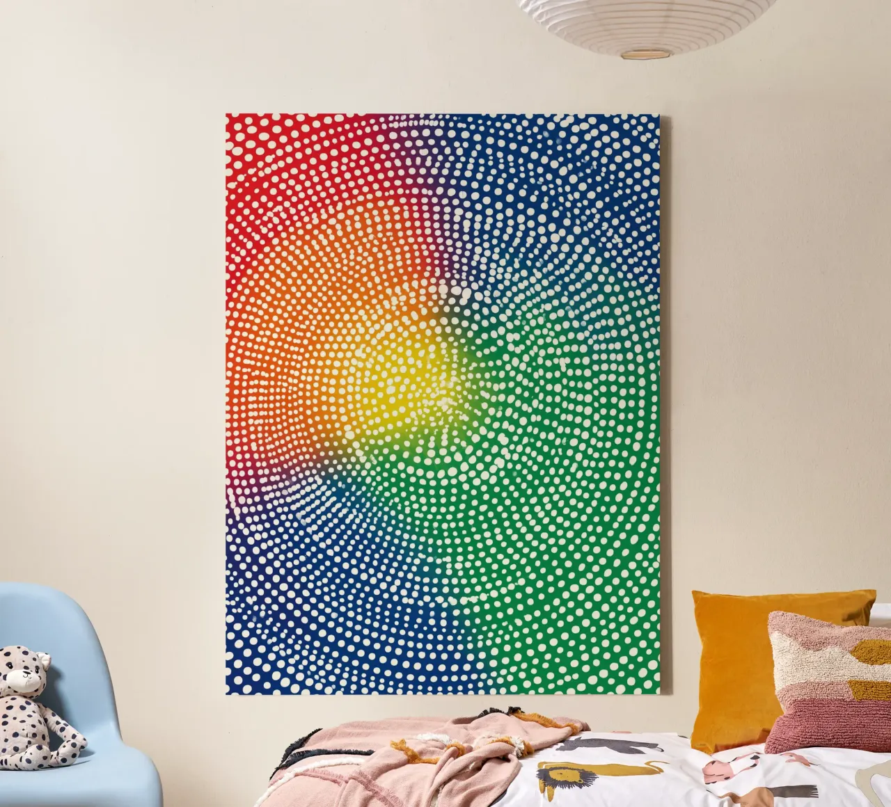 Concentric White Dots in Rainbow | Abstract Painting canvas with Floater frame by Autofocus