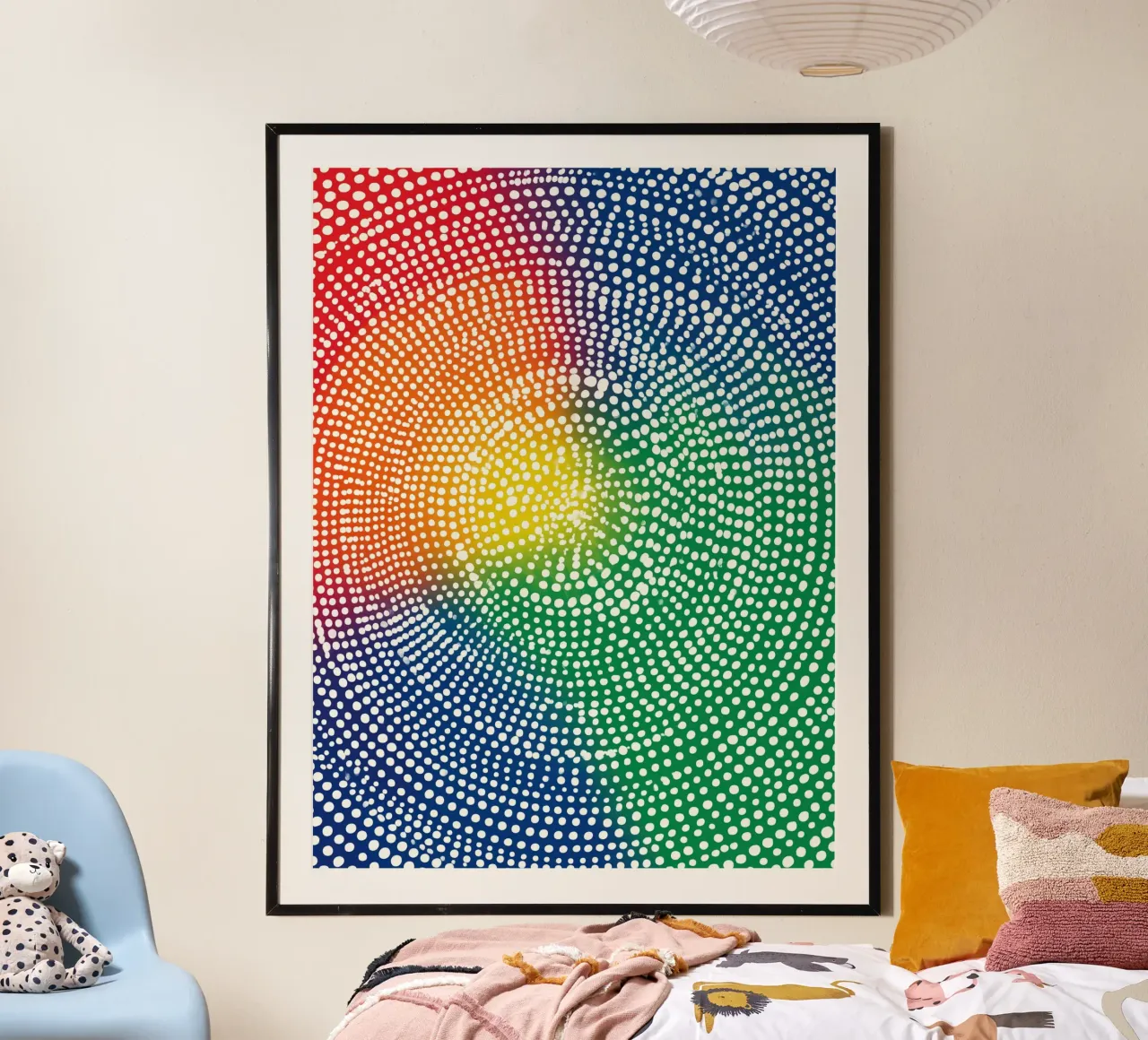 Puntos blancos concéntricos en el arco iris | Pintura abstracta poster de Autofocus