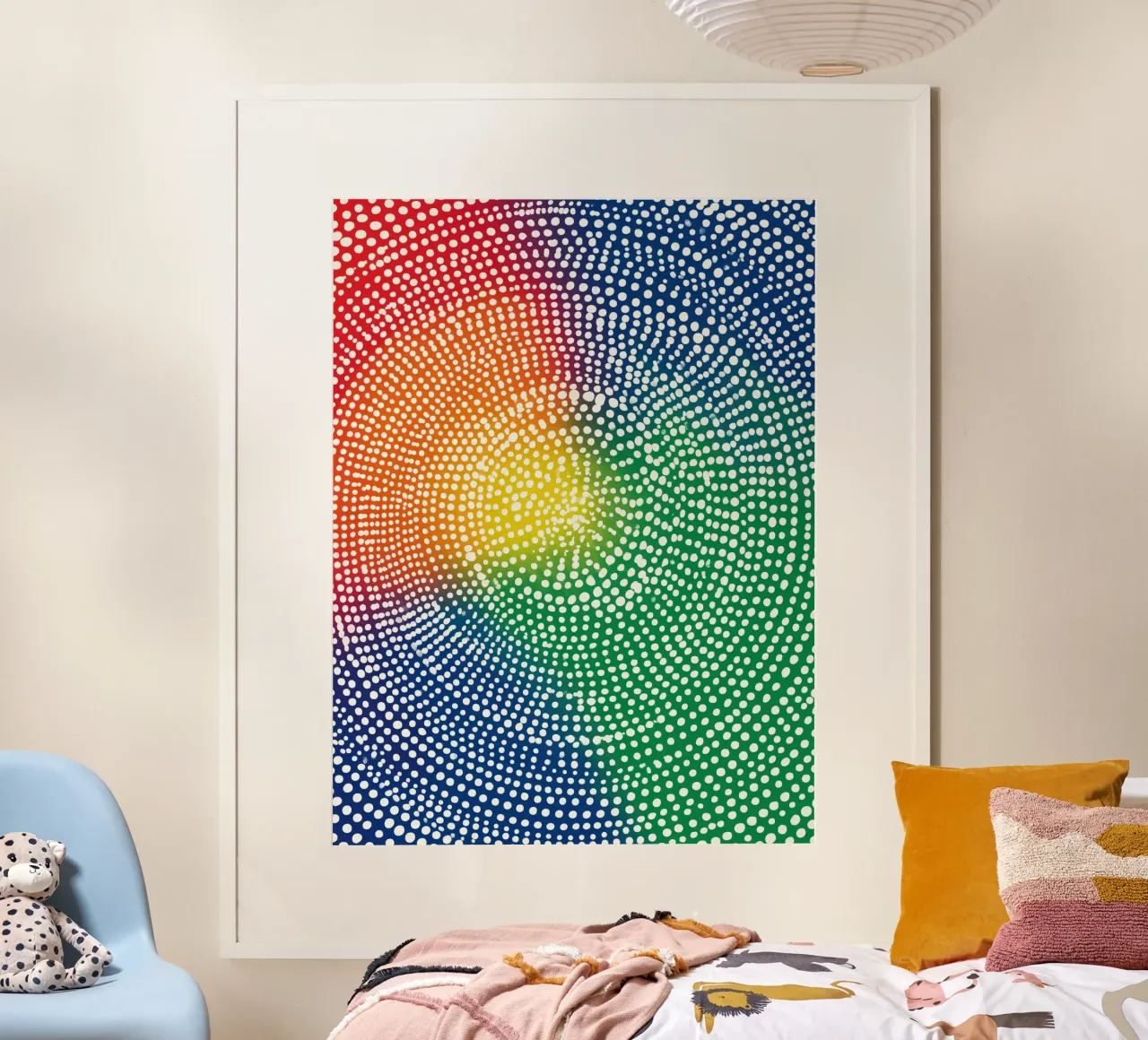 Puntos blancos concéntricos en el arco iris | Pintura abstracta poster de Autofocus