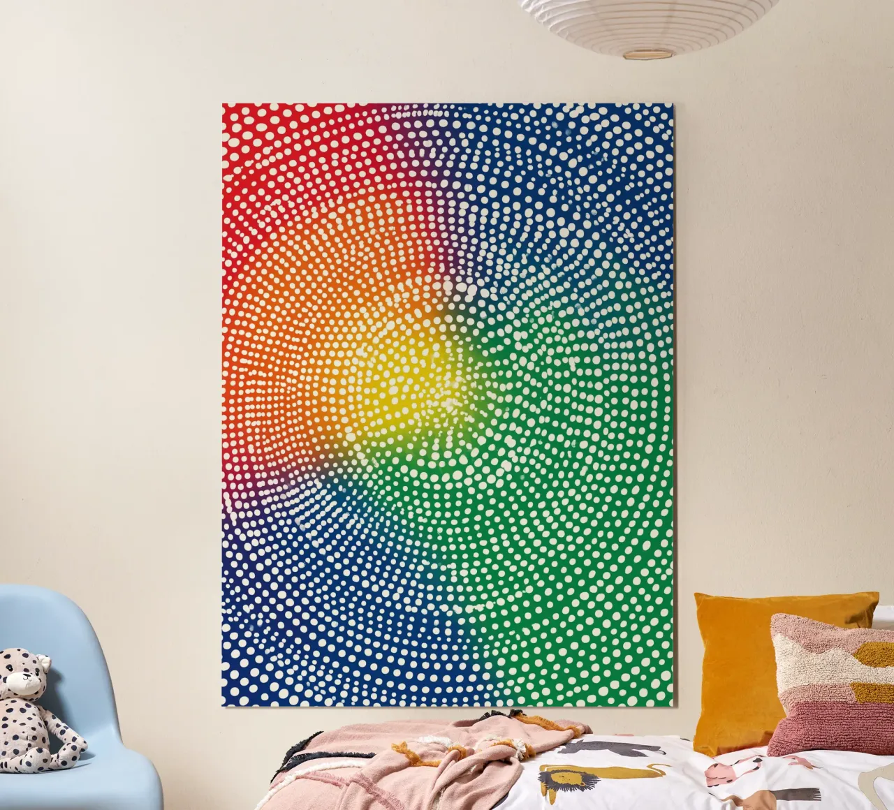 Puntos blancos concéntricos en el arco iris | Pintura abstracta poster de Autofocus