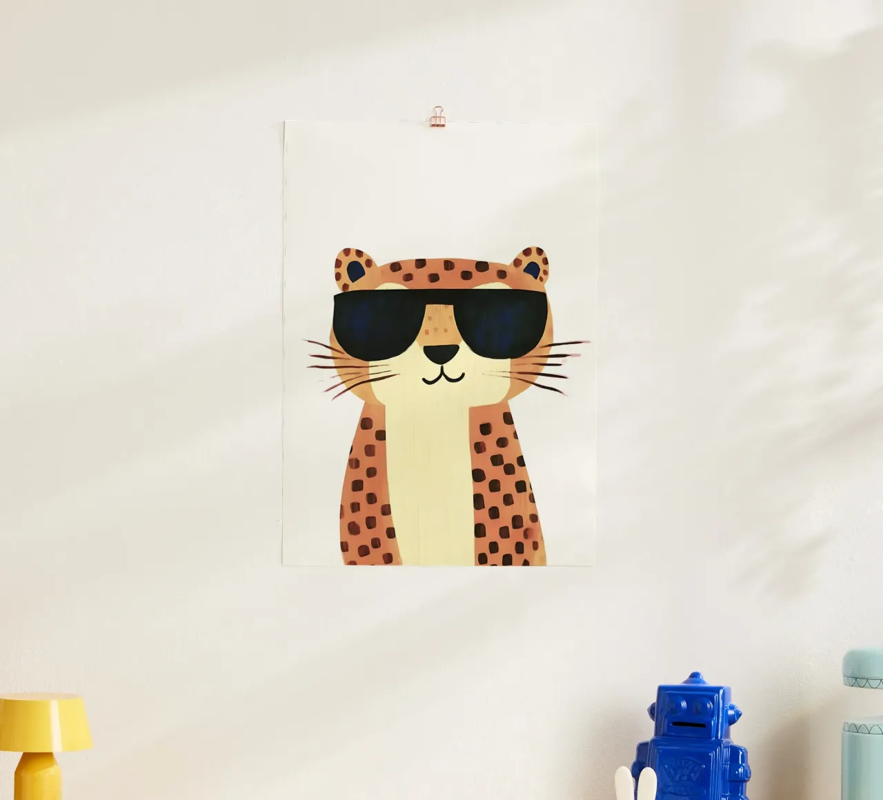 Gatto cool, poster per bambini, gatto con occhiali da sole, decorazioni per la cameretta poster con telaio in legno da Little Lola
