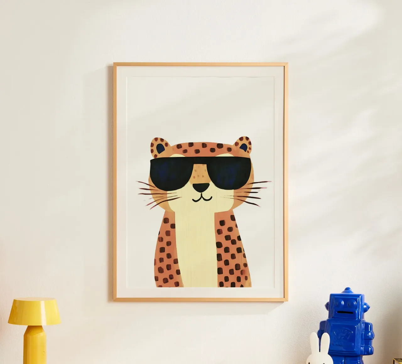 Gatto cool, poster per bambini, gatto con occhiali da sole, decorazioni per la cameretta poster con telaio in legno da Little Lola