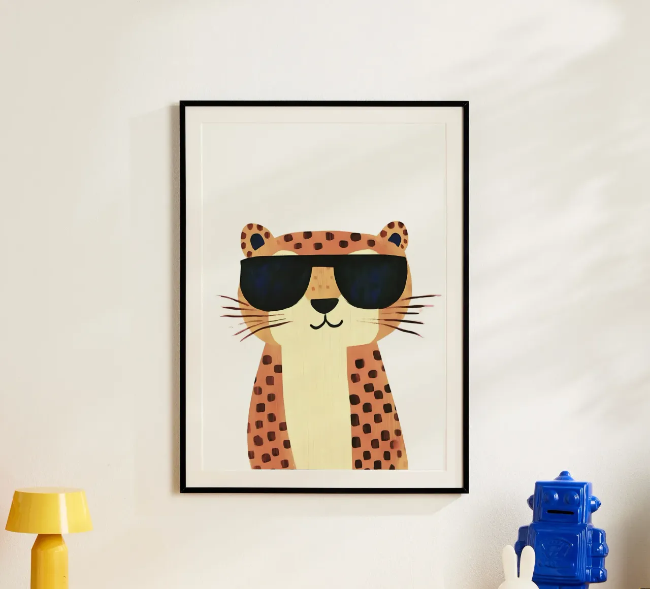 Gatto cool, poster per bambini, gatto con occhiali da sole, decorazioni per la cameretta poster con telaio in legno da Little Lola