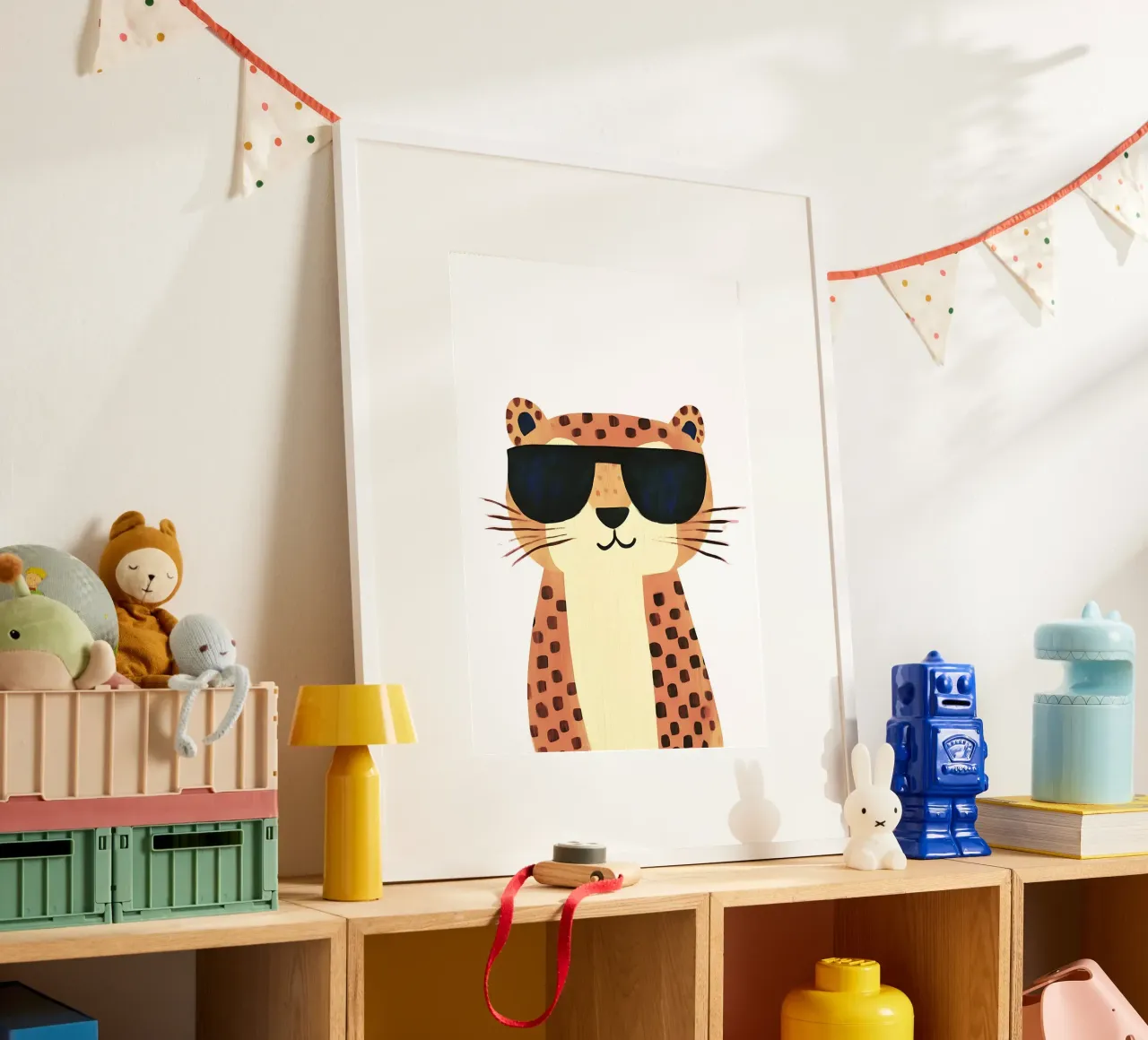 Gatto cool, poster per bambini, gatto con occhiali da sole, decorazioni per la cameretta poster con telaio in legno da Little Lola