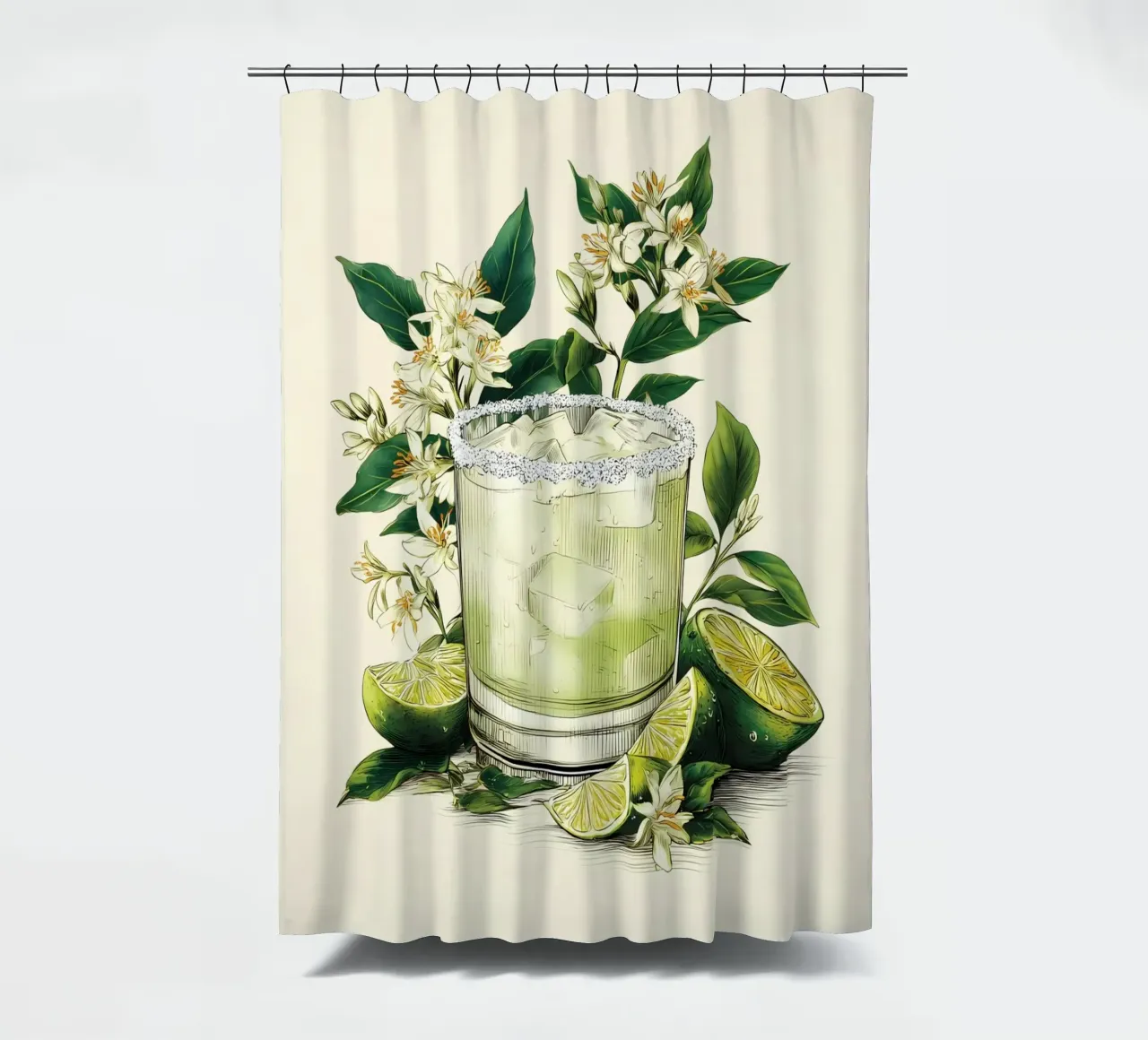 Botanical Margarita Print shower curtain by Tipple Tales