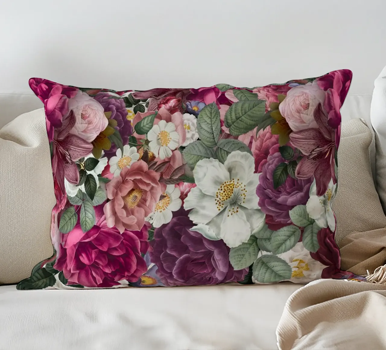 Parete di fiori rosa cuscino da Carinaprint
