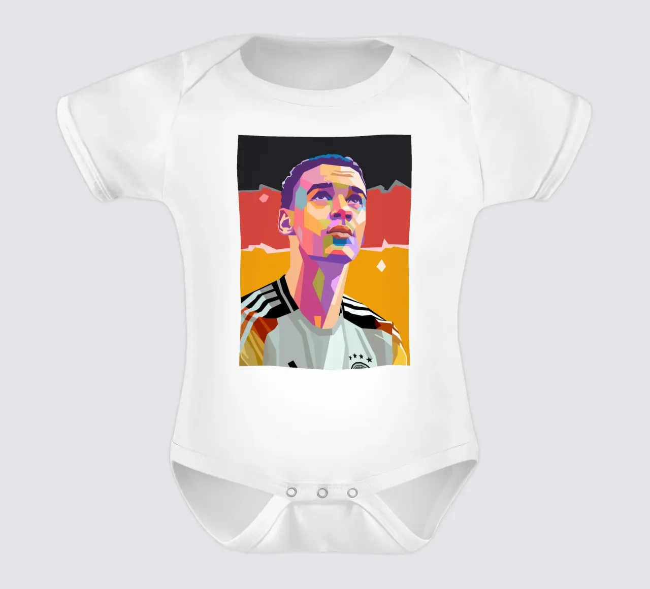 Jamal Musiala iconic football short-sleeve baby romper by Hantamrata