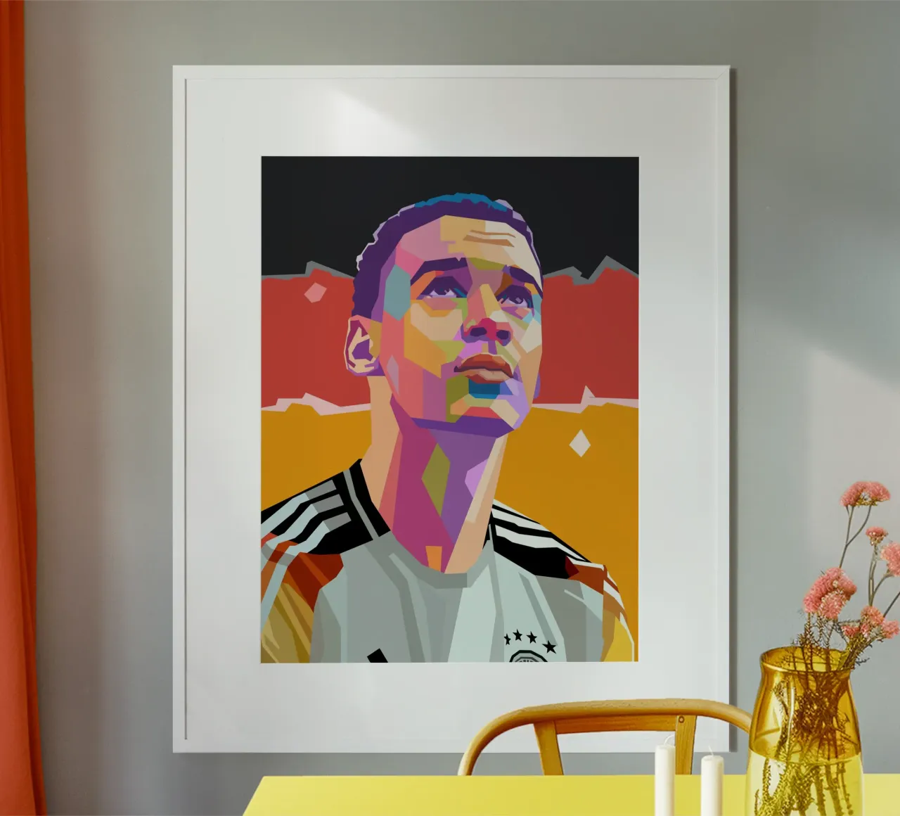 Jamal Musiala calcio iconico poster con telaio in legno da Hantamrata