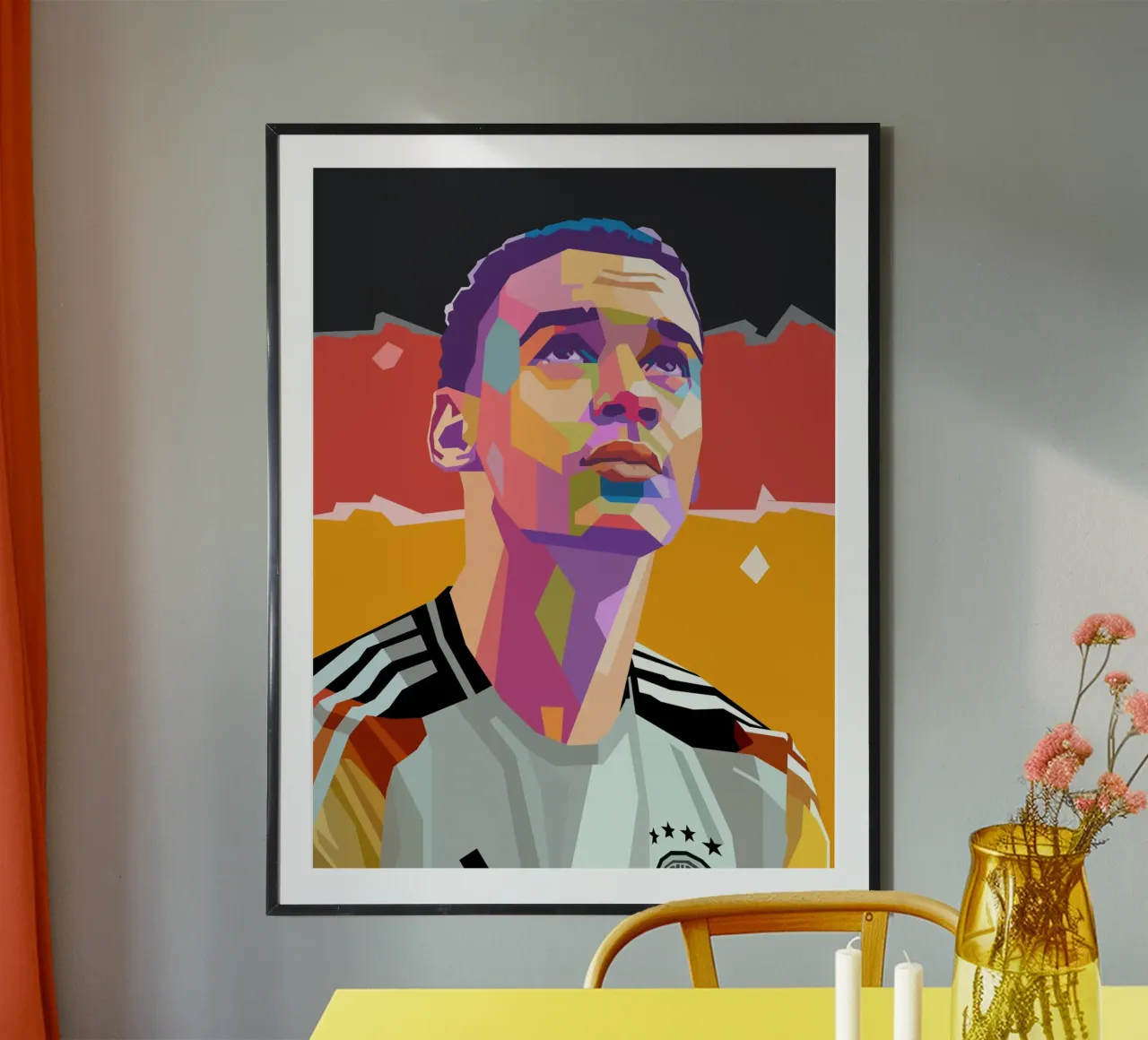 Jamal Musiala calcio iconico poster con telaio in legno da Hantamrata