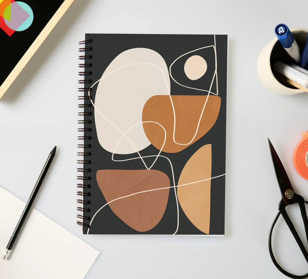 Minimal Colorful Abstract Shapes 3 spiral notebook by Flow Line