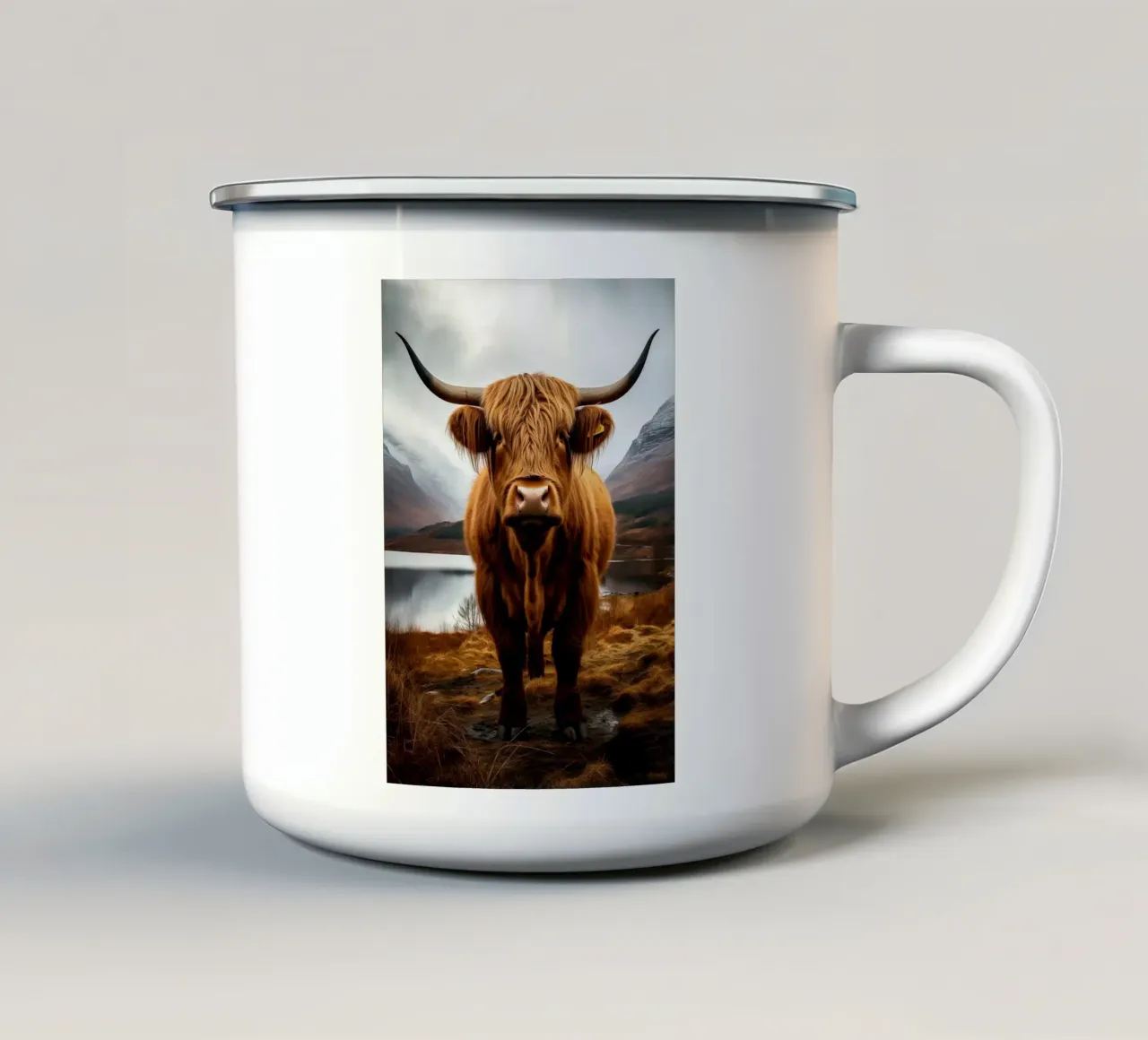 corna di mucca highland tazza in smalto da Kirsten C Nolan