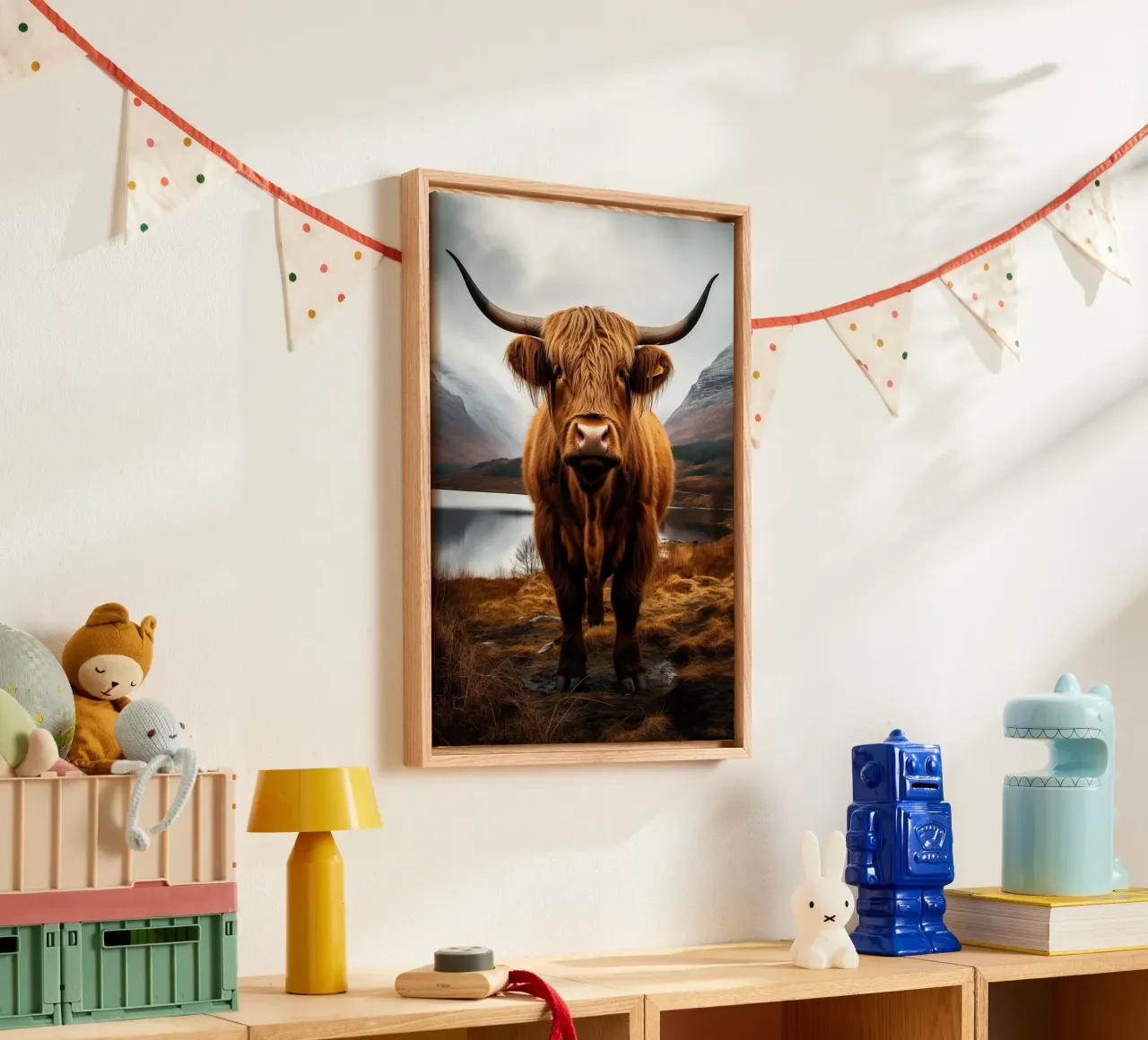 corna di mucca highland tela con Cornice a cassetta da Kirsten C Nolan