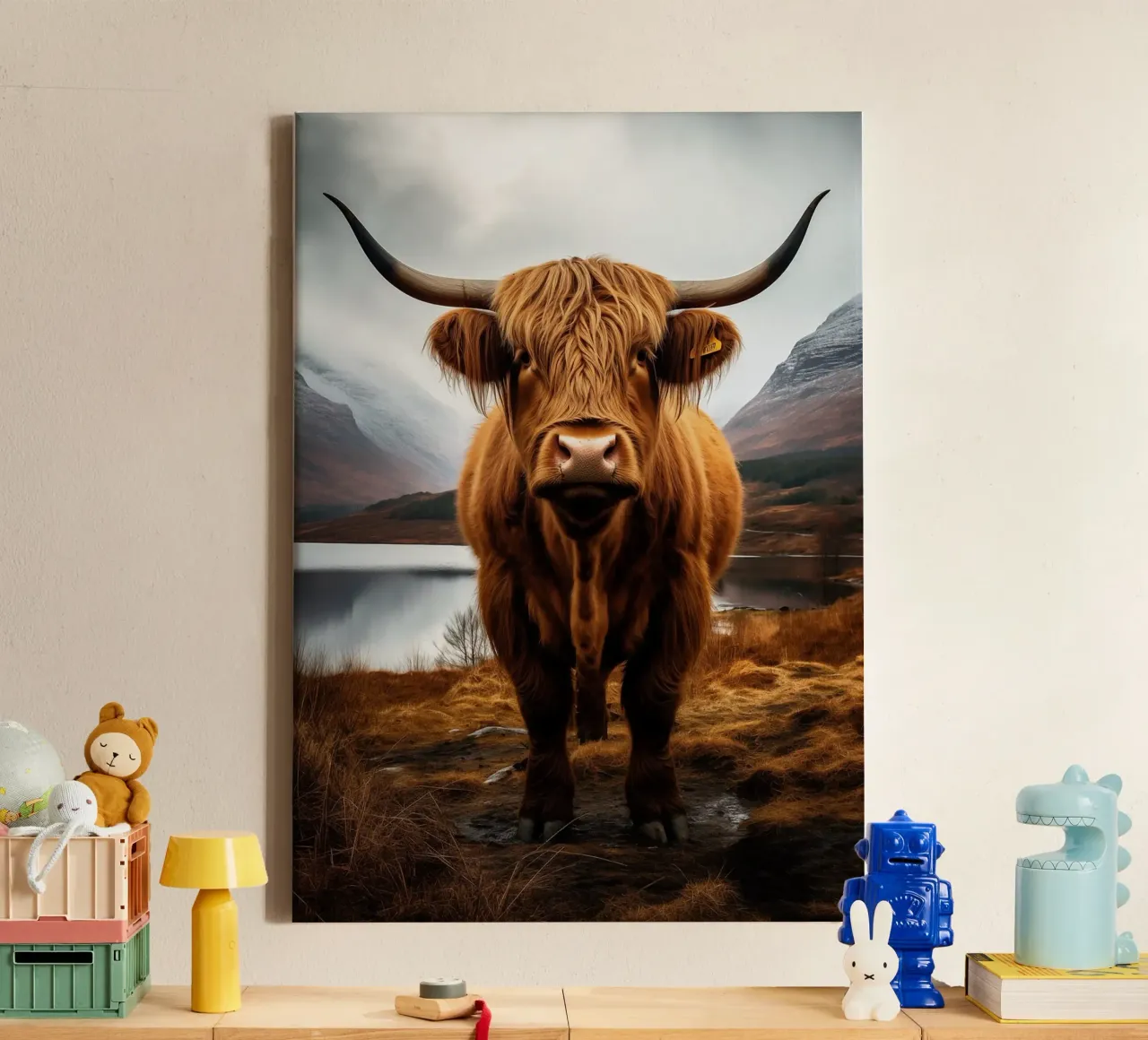 corna di mucca highland tela con Cornice a cassetta da Kirsten C Nolan