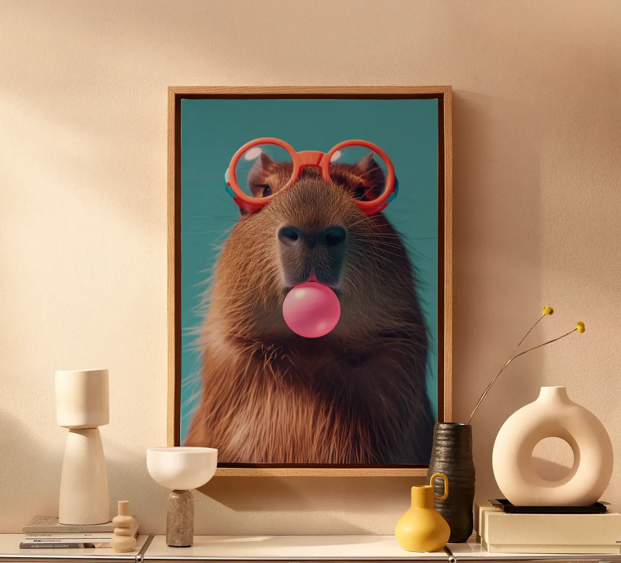 capibara animal bubblegum lienzo con Marco flotante de Kirsten C Nolan
