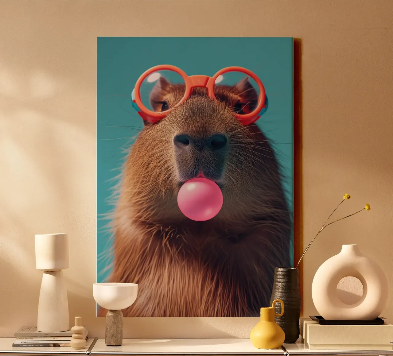 capibara animal bubblegum lienzo con Marco flotante de Kirsten C Nolan