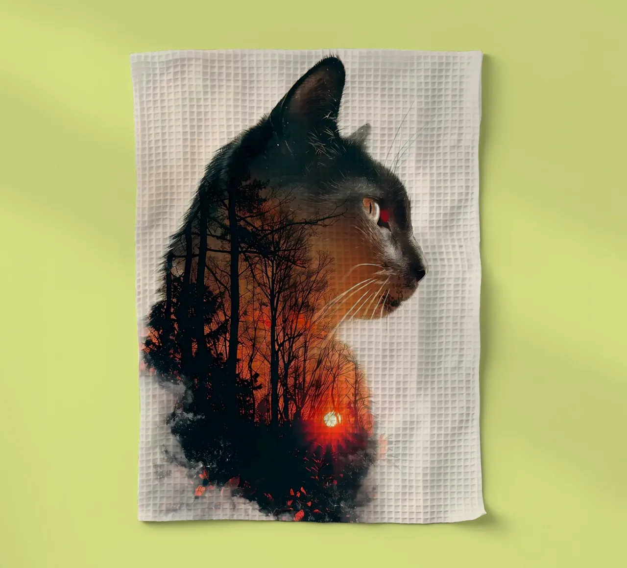 silhouette di gatto nella foresta canovaccio da cucina da Kirsten C Nolan