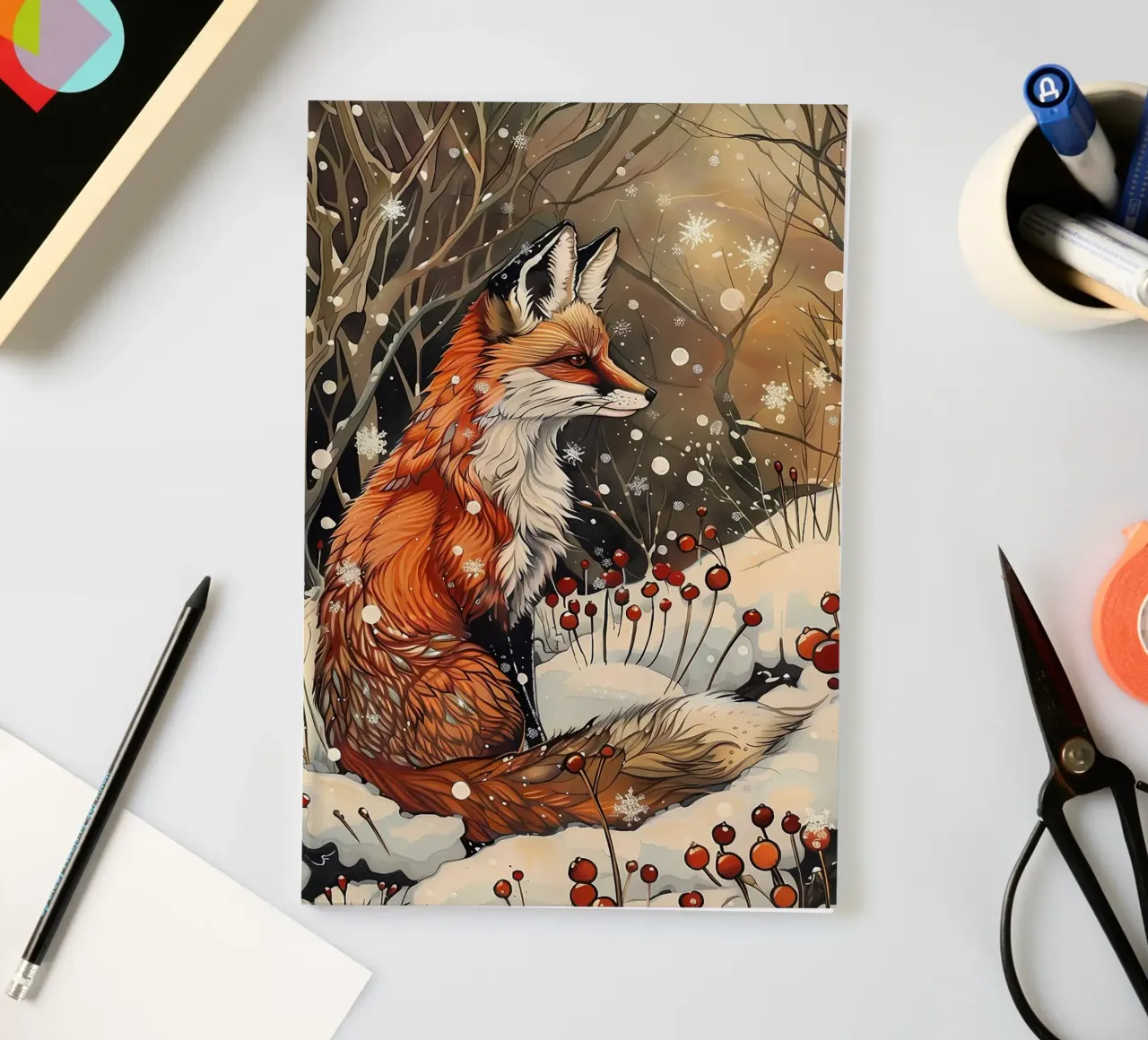 fox snow berries trees notebook by James Isaac Jackson