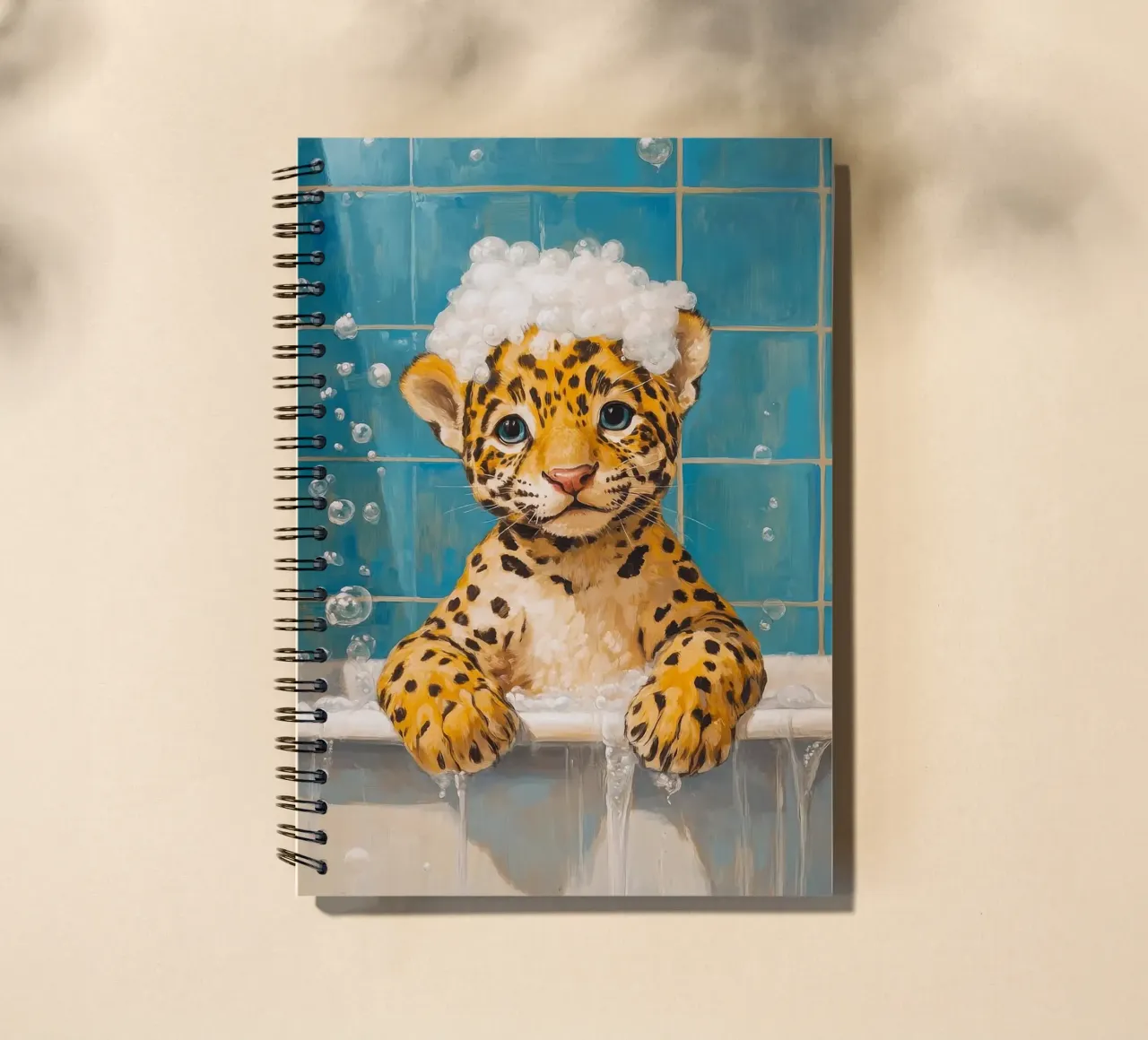leopard bathtub bubbles spiral notebook by James Isaac Jackson
