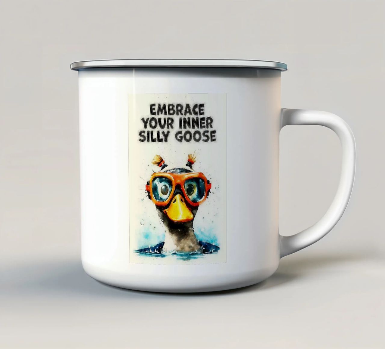 slogan "duck goggles snorkeling tazza in smalto da RJ Peterson-Animal