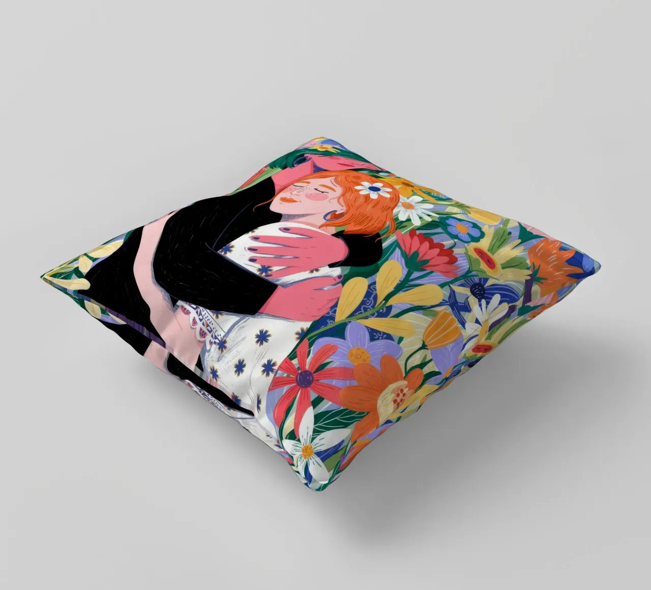 Floral Embrace Harmony decorative cushion by Silent Hue
