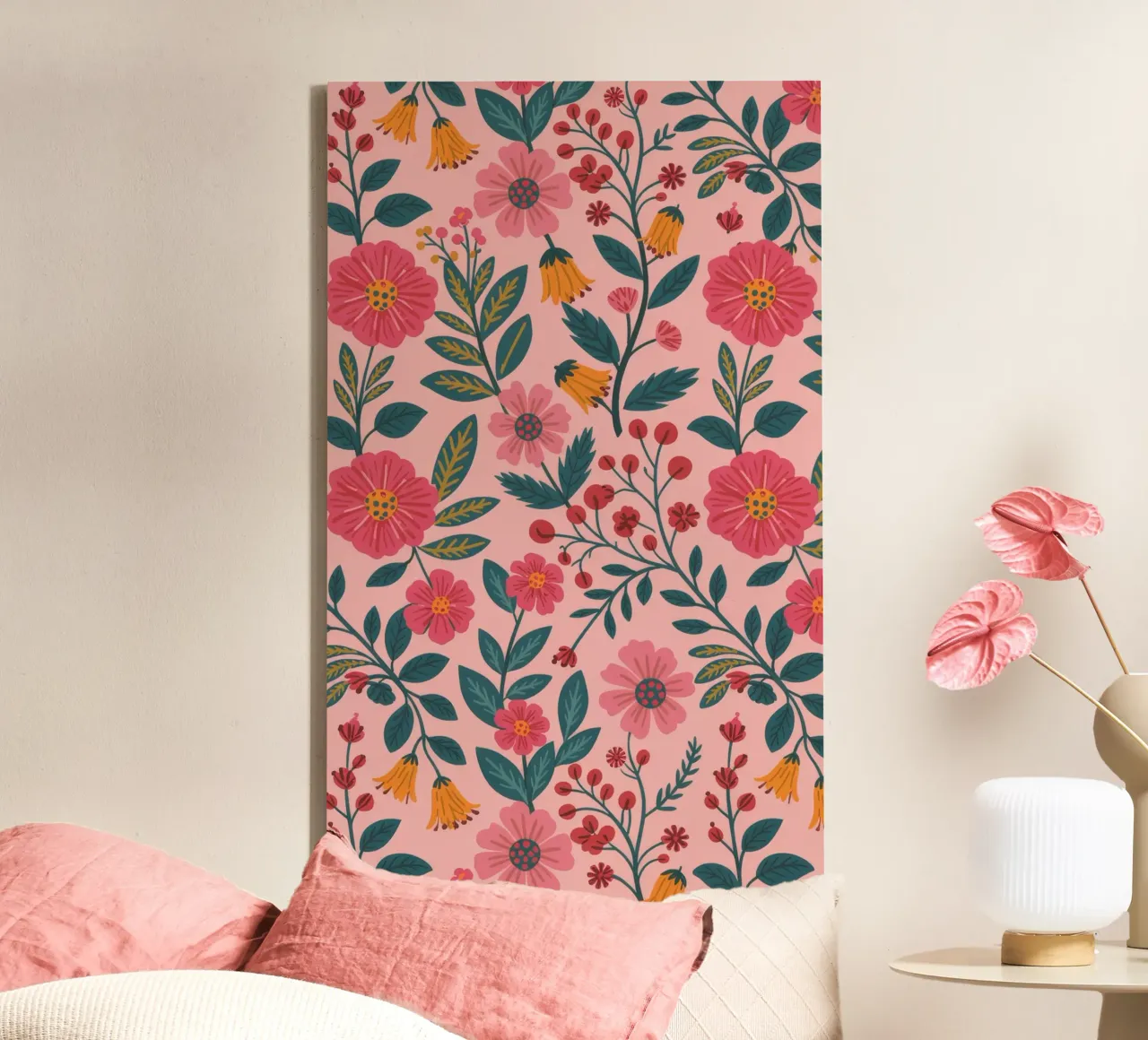 Botanische bloemsymfonie canvas met Baklijst van Silent Hue