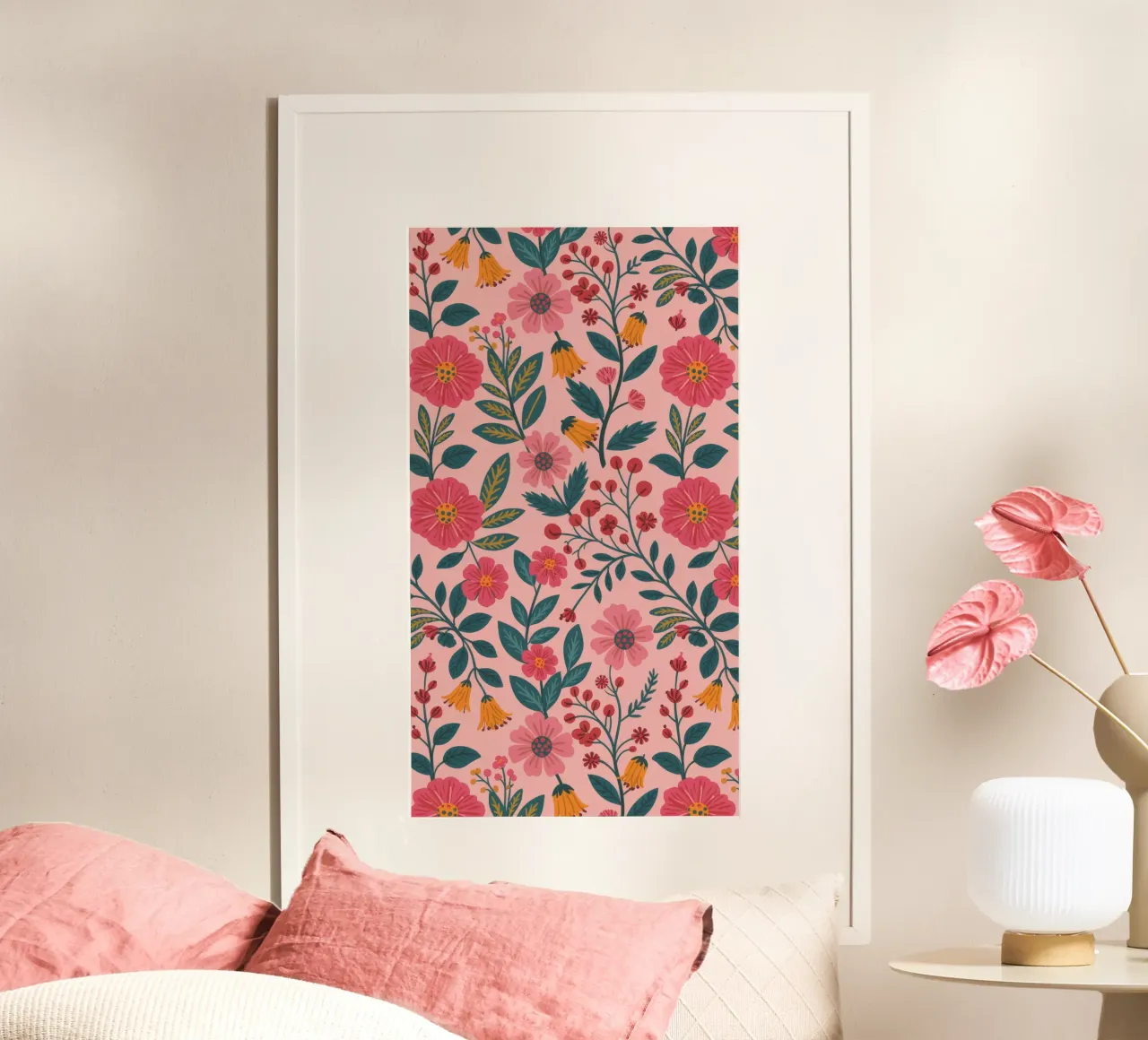 Sinfonia floreale botanica poster con telaio in alluminio da Silent Hue