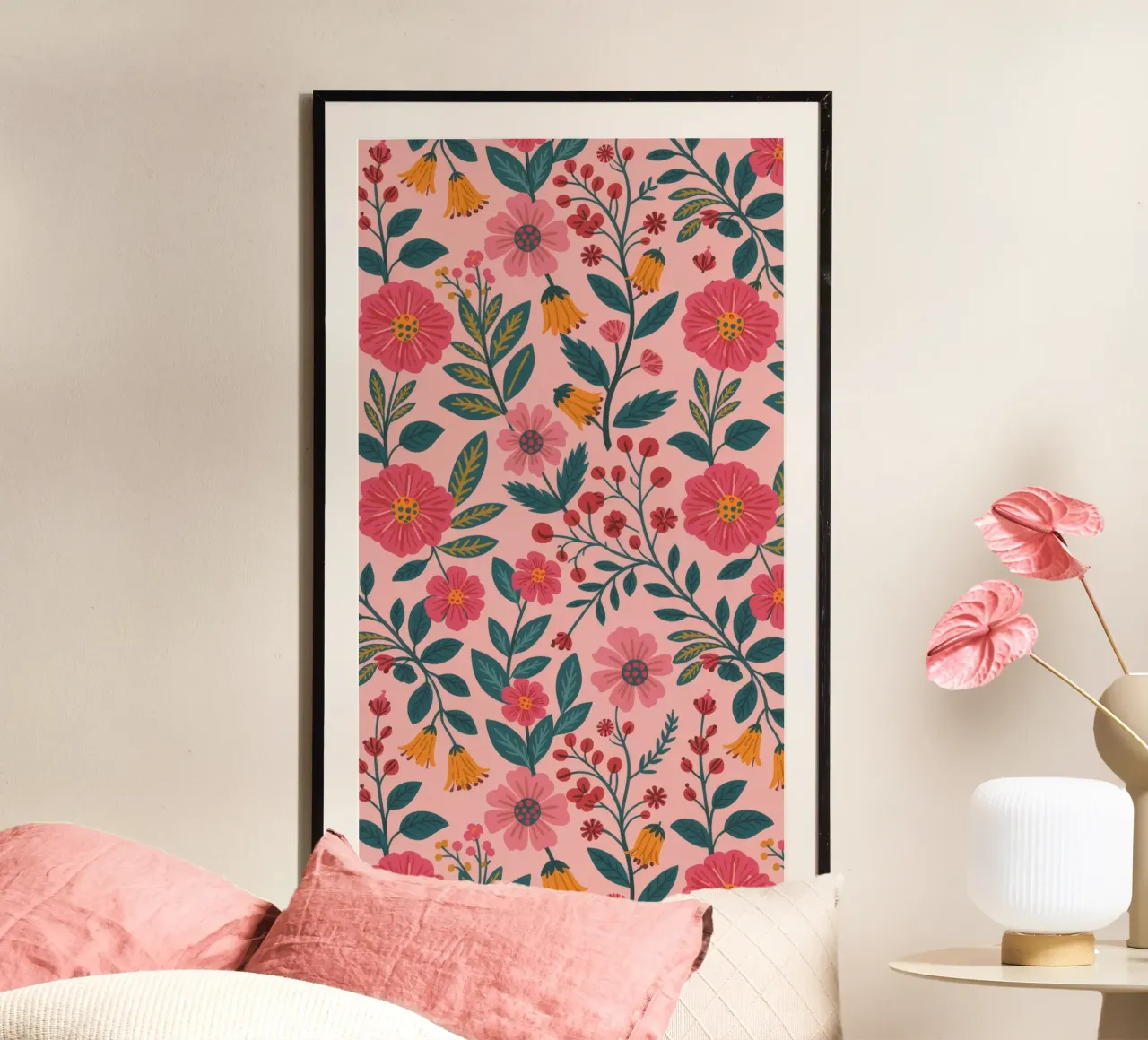 Sinfonia floreale botanica poster con telaio in alluminio da Silent Hue
