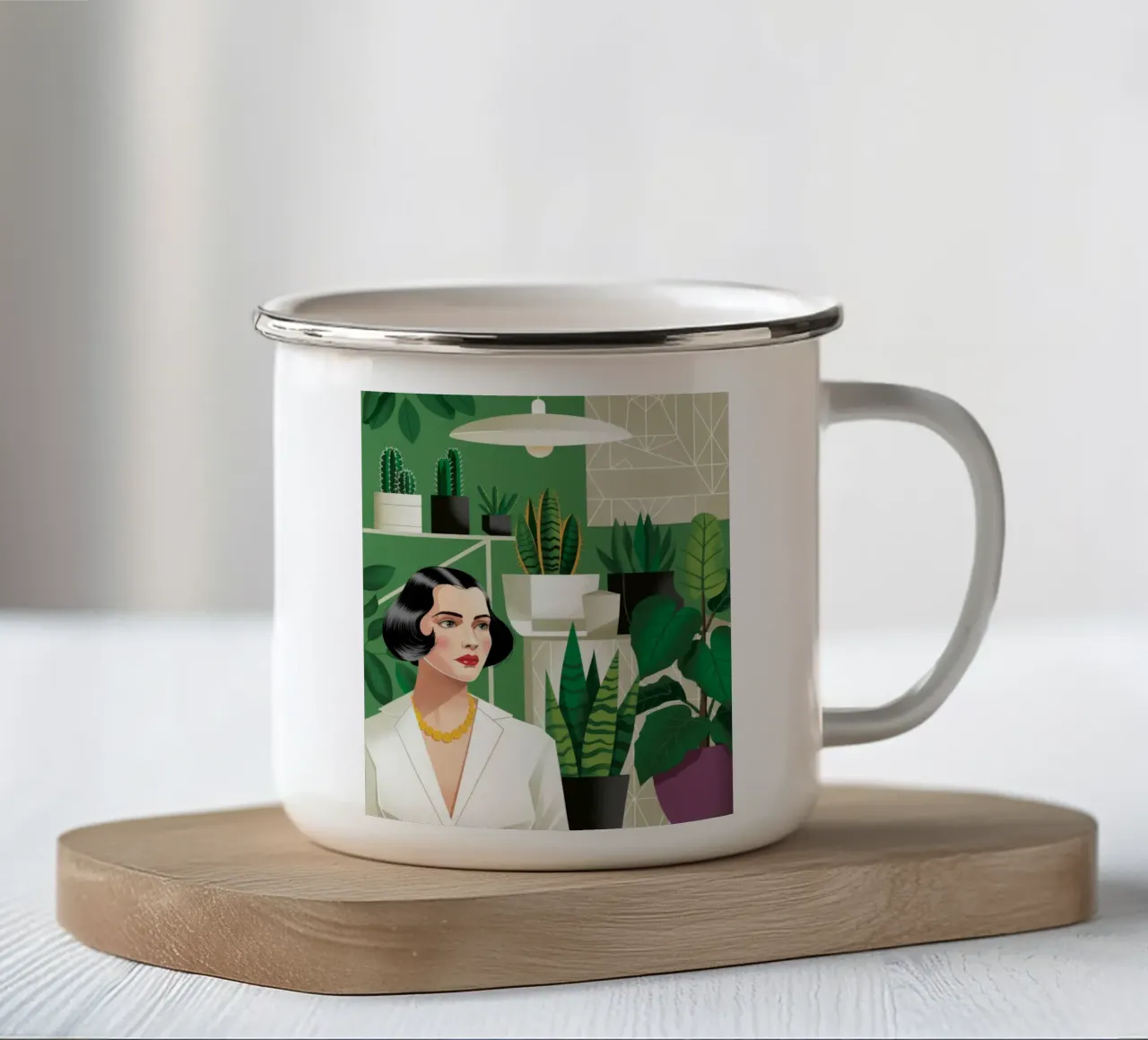 Un moderno santuario verde tazza in smalto da Silent Hue