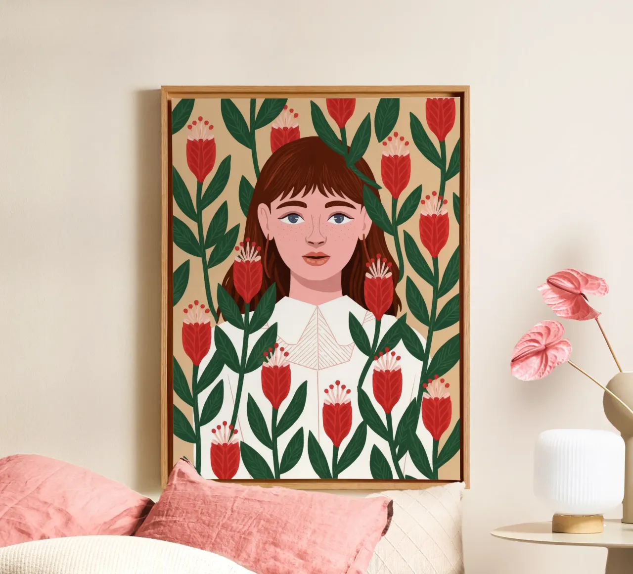 Serene bloemenharmonie canvas met Baklijst van Silent Hue
