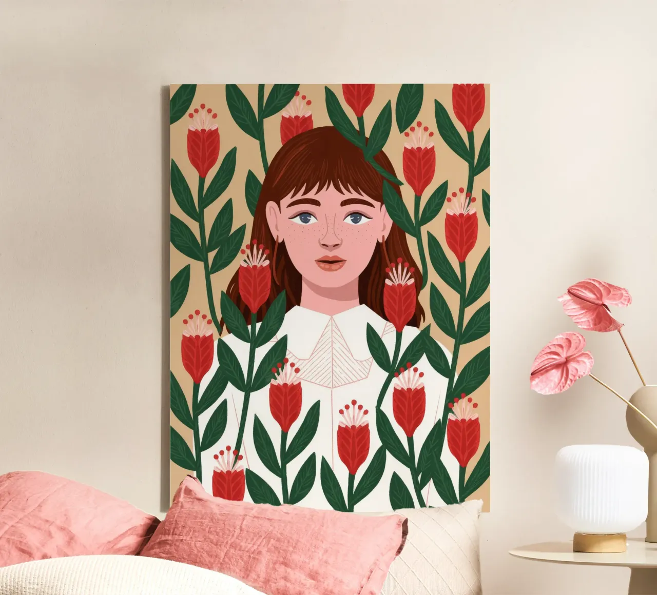Serene bloemenharmonie canvas met Baklijst van Silent Hue