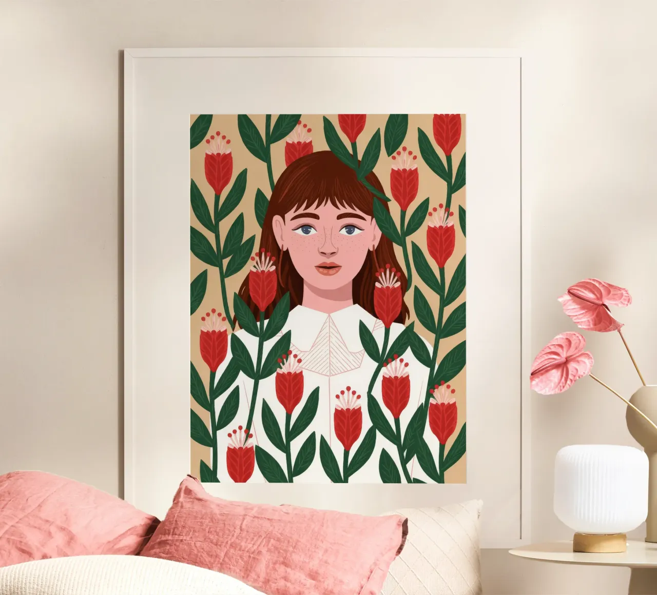 Serena armonia floreale poster con telaio in alluminio da Silent Hue