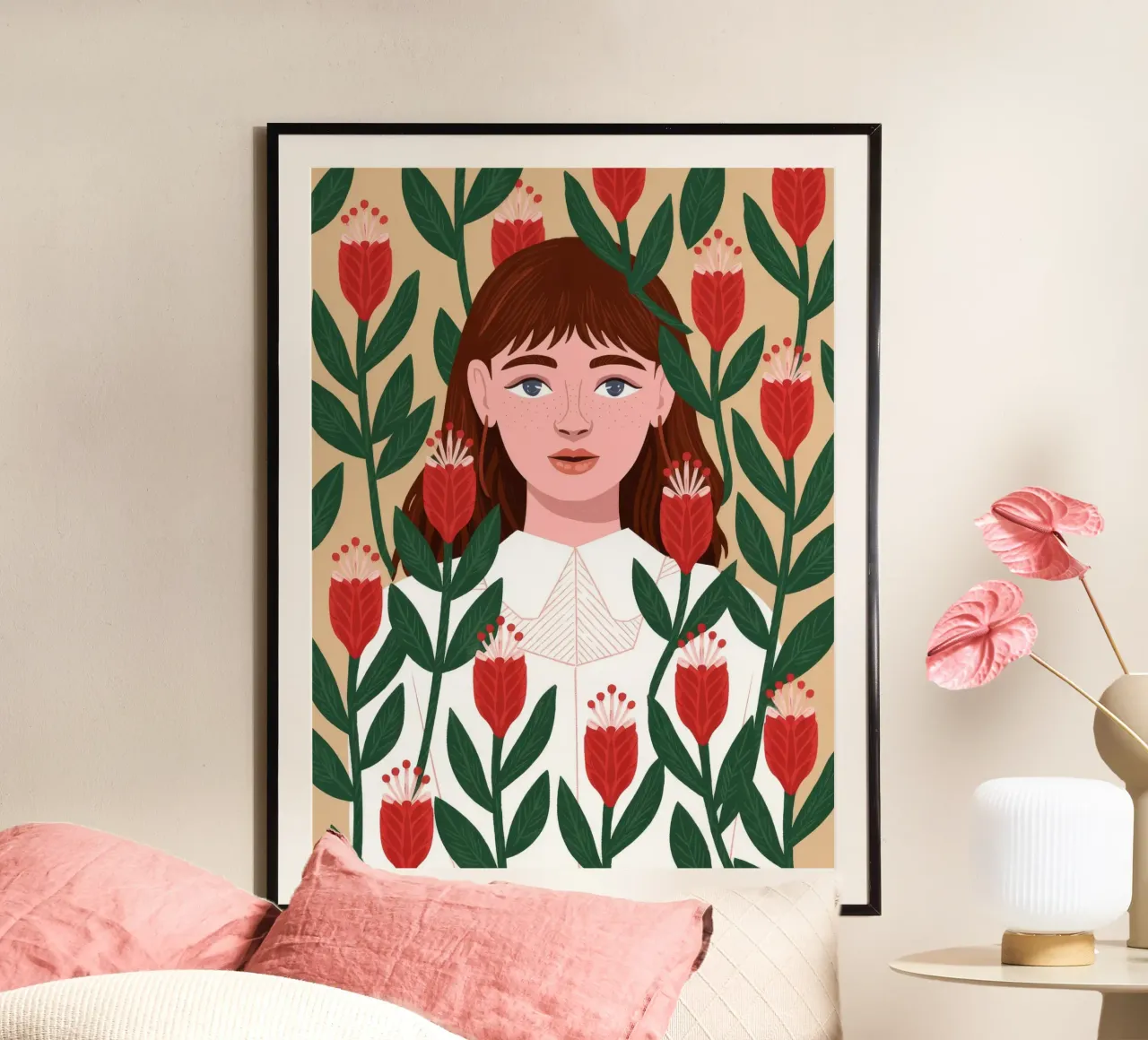 Serena armonia floreale poster con telaio in alluminio da Silent Hue