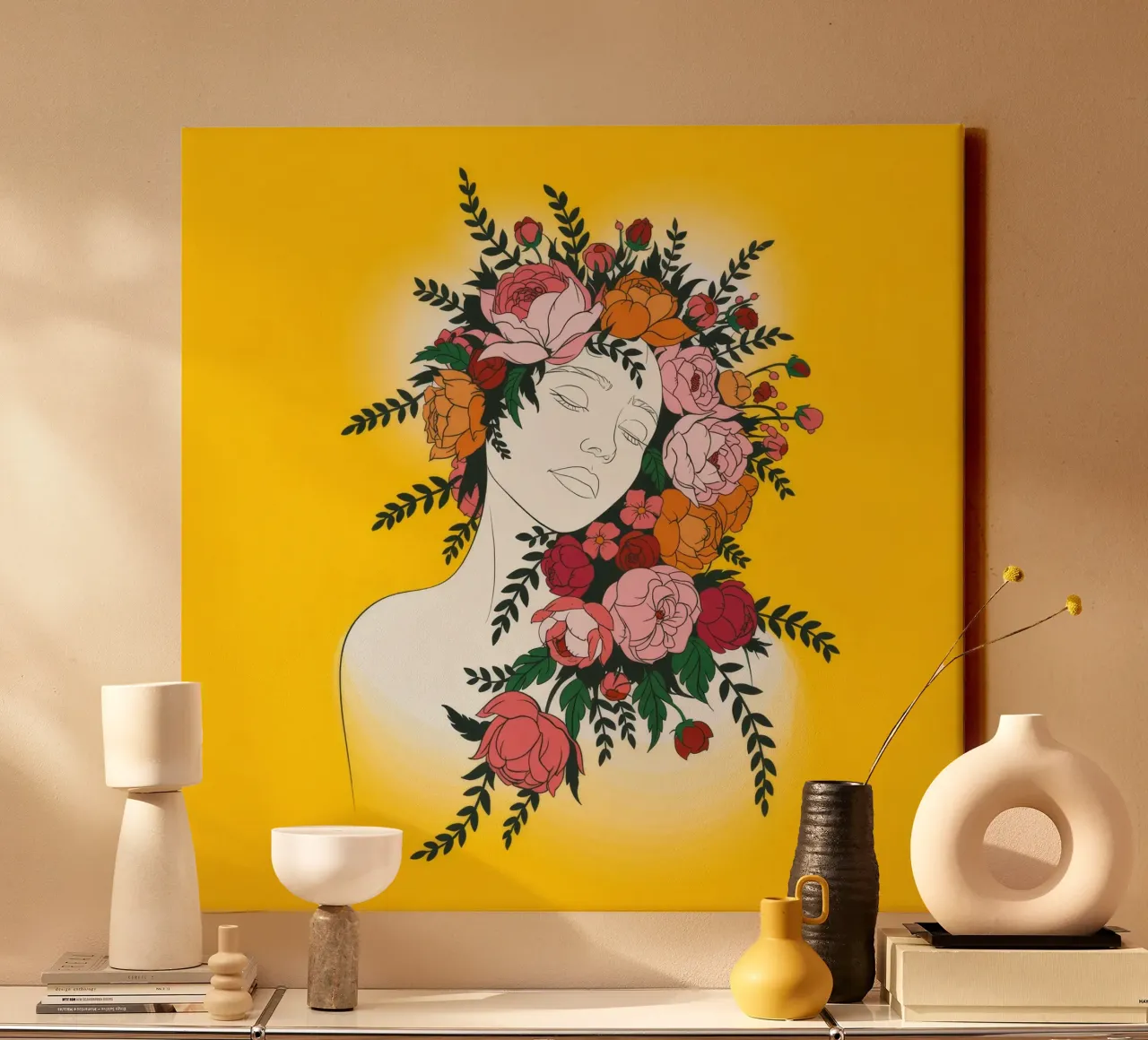 Mystieke Lotus Rust canvas met Baklijst van Silent Hue