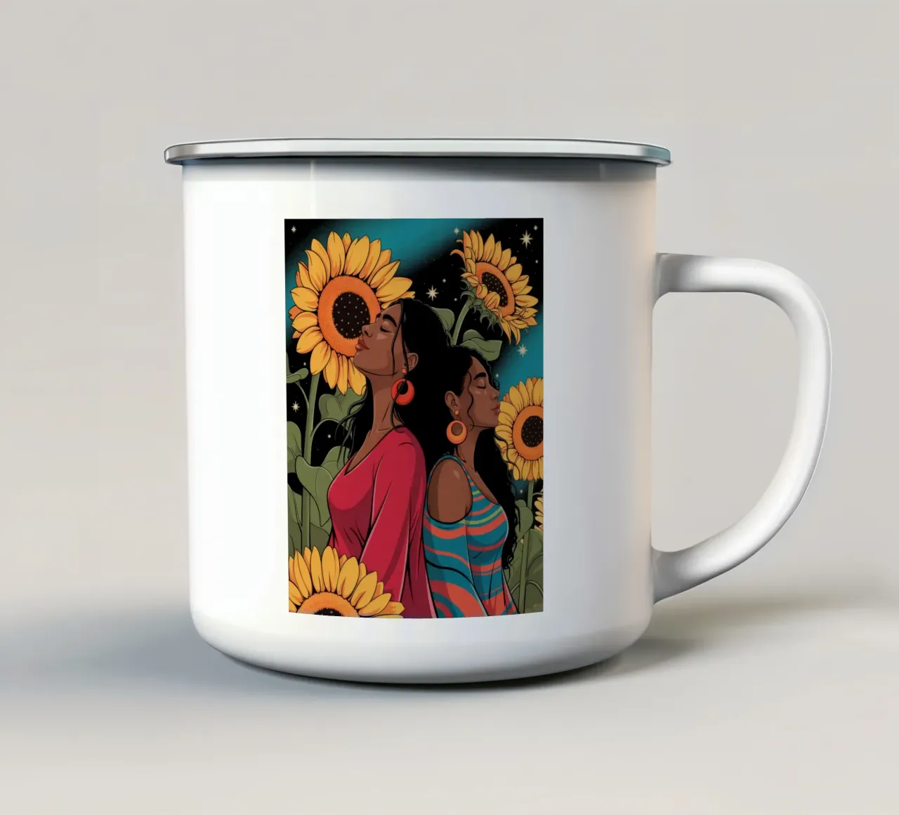 Abbraccio notturno di girasoli tazza in smalto da Silent Hue