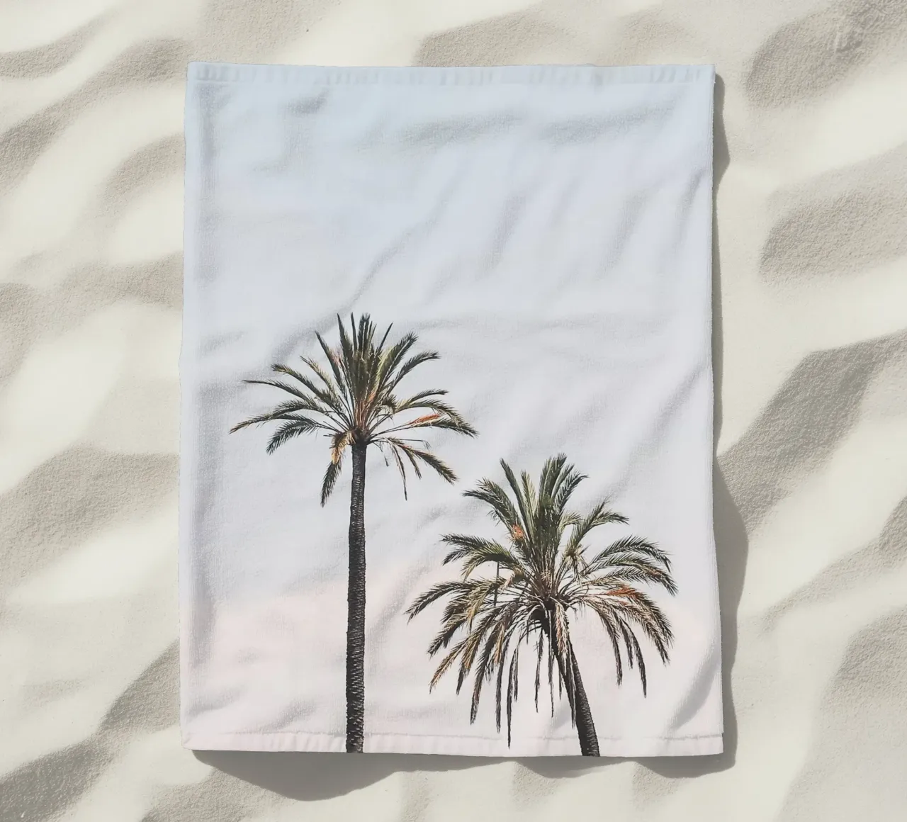Rome, Italy I Two palm trees against a pastel blue summer sky beach towel by Julie Travel Photography
