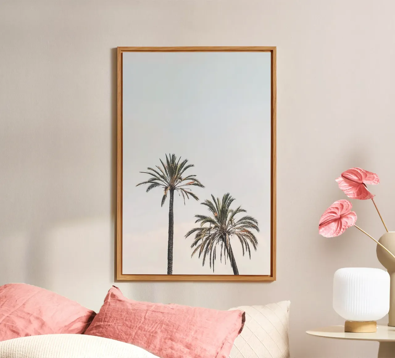 Rome, Italy I Two palm trees against a pastel blue summer sky forex plate by Julie Travel Photography