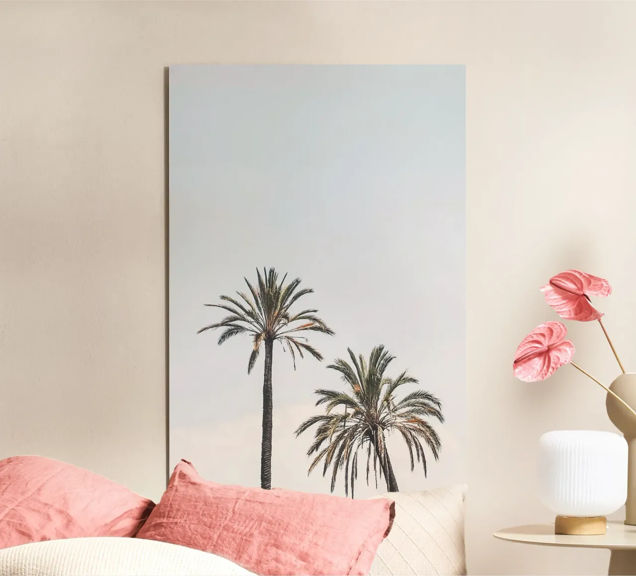 Rome, Italy I Two palm trees against a pastel blue summer sky forex plate by Julie Travel Photography