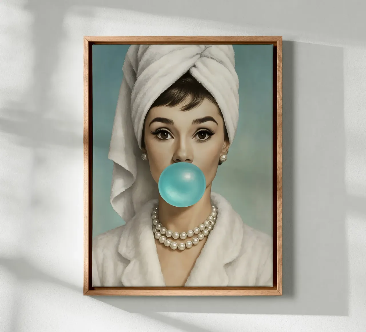 AUDREY HEPBURN GOMMA DA MASTICARE tela con Cornice a cassetta da ARTOMATIC