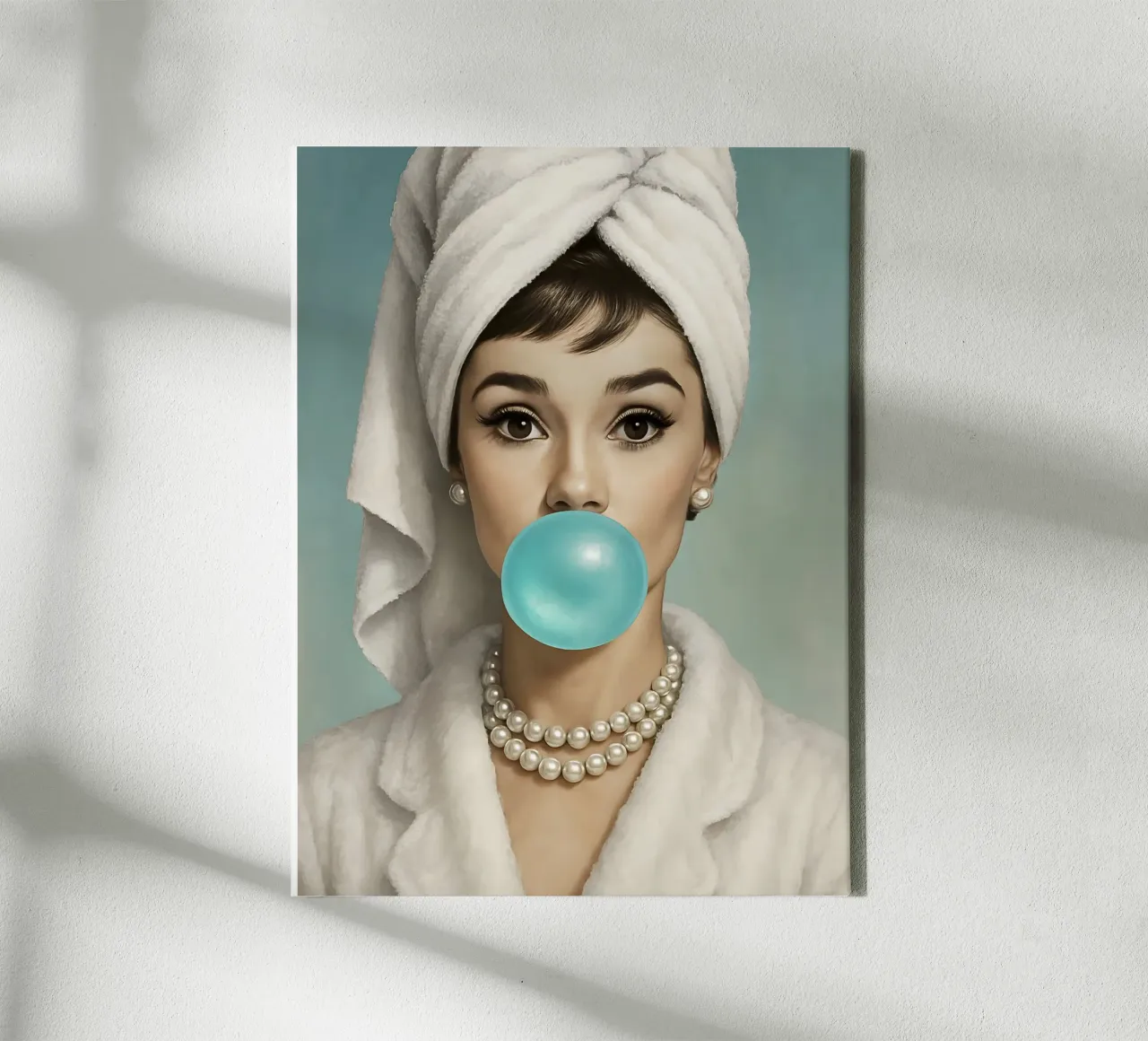 AUDREY HEPBURN GOMMA DA MASTICARE tela con Cornice a cassetta da ARTOMATIC