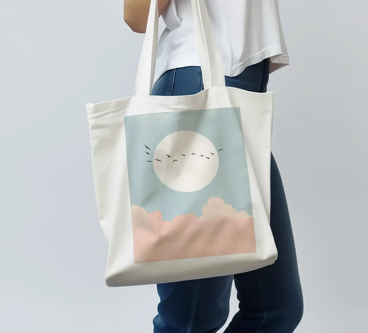 Birds on the pink horizon tote bag by Carinaprint