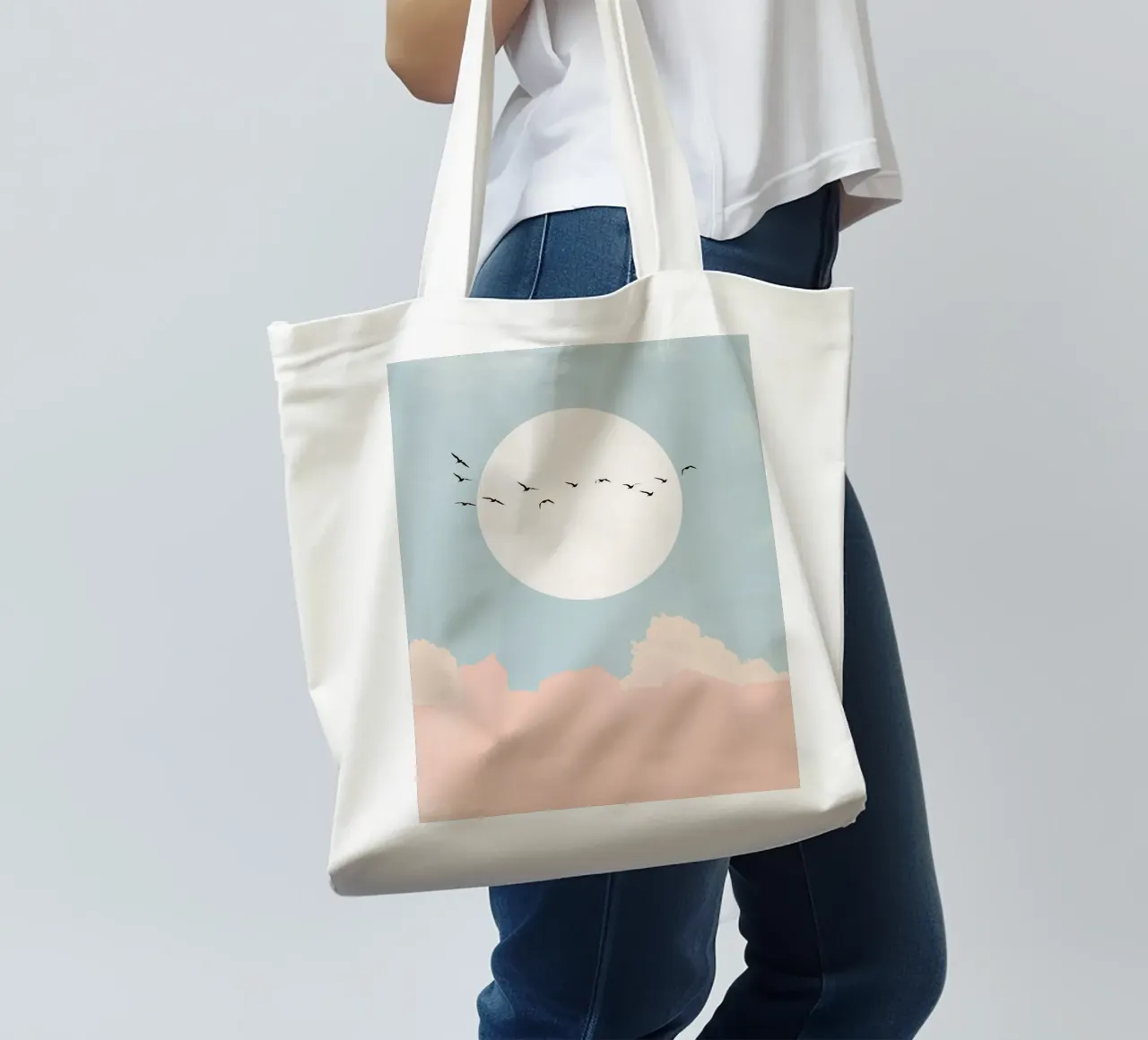 Birds on the pink horizon tote bag by Carinaprint