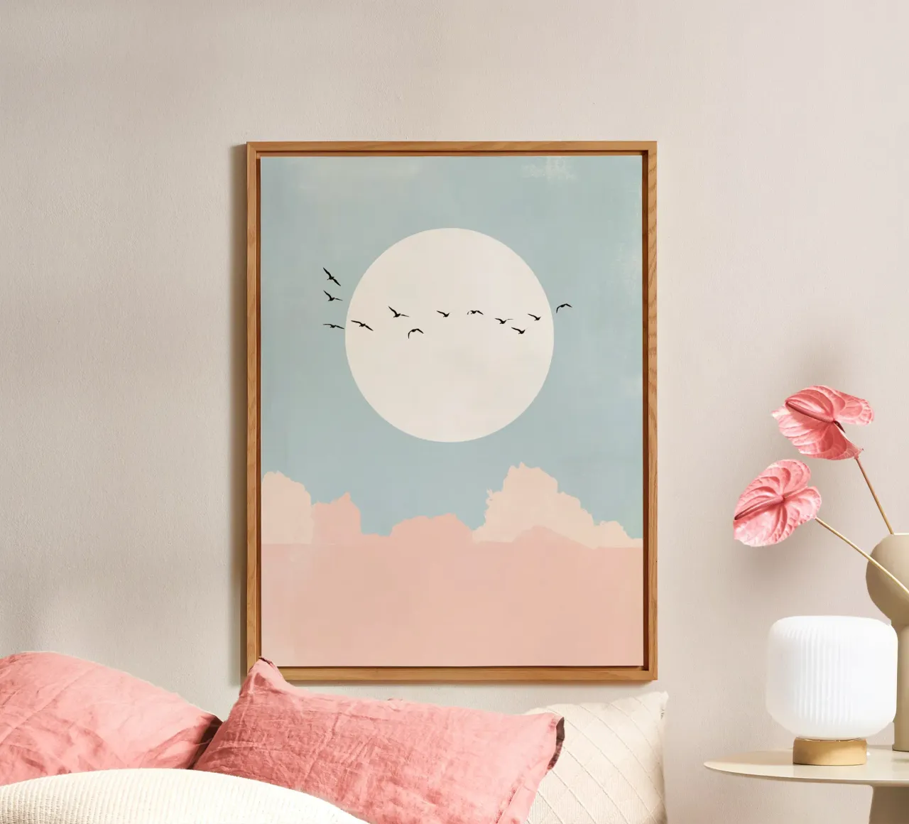 Vögel am rosa Horizont Alu-Dibond von Carinaprint