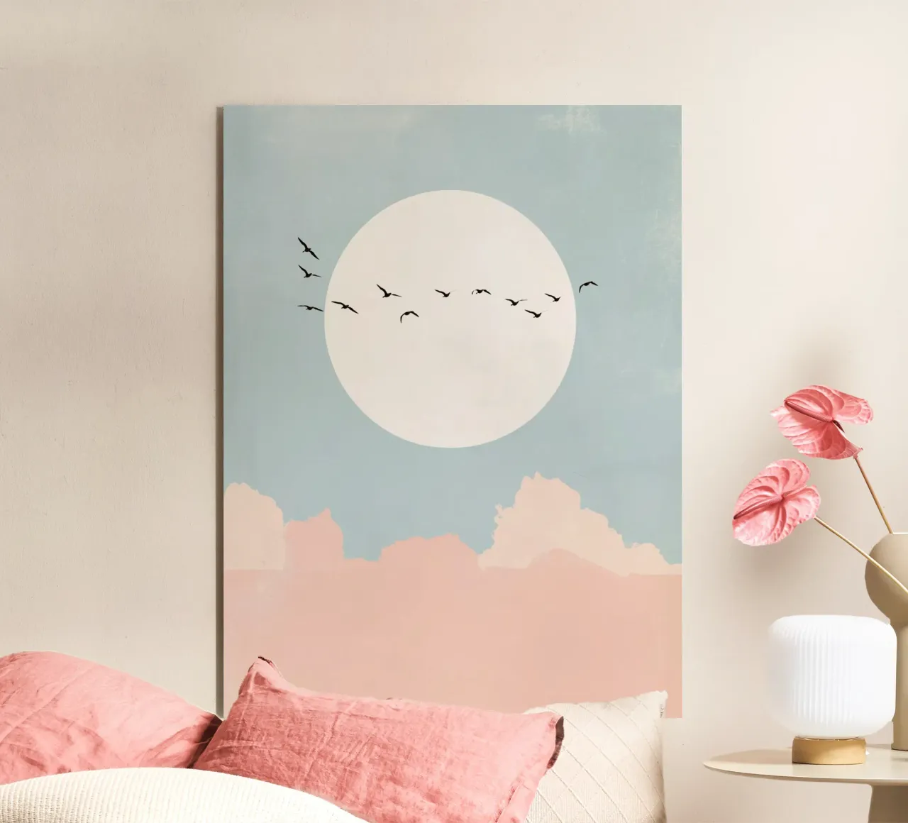 Vögel am rosa Horizont Alu-Dibond von Carinaprint