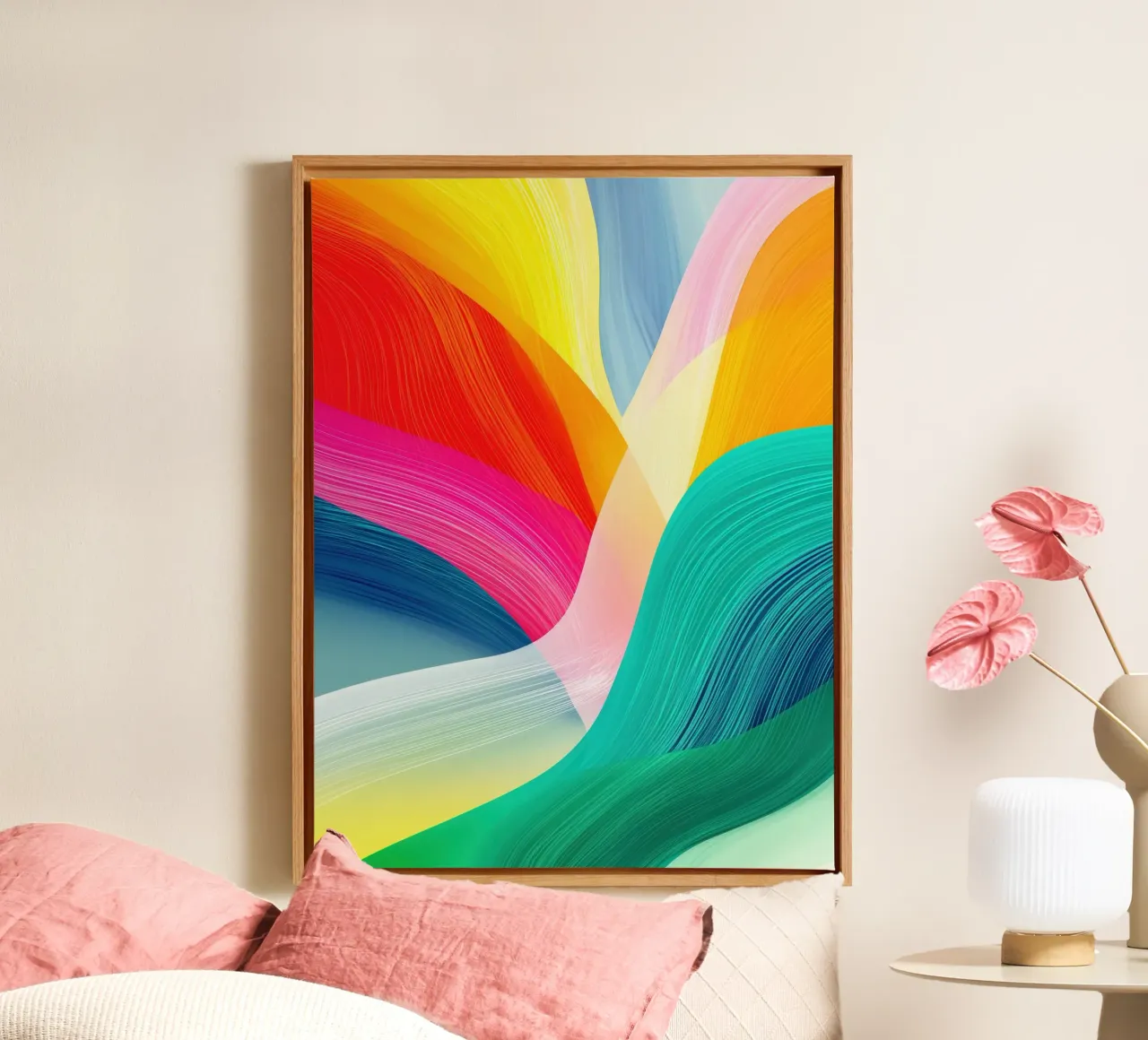 Abstracte kleurrijke regenboog bergen canvas met Baklijst van Autofocus