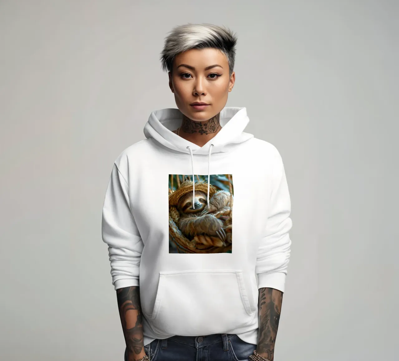Animali carini: bradipo con cappello di paglia felpa con cappuccio da SlothStella