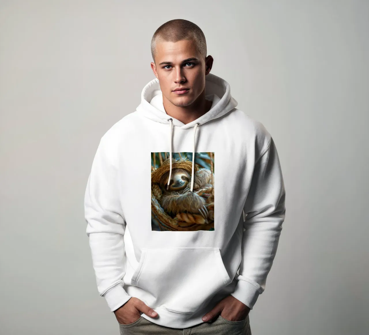 Animali carini: bradipo con cappello di paglia felpa con cappuccio da SlothStella