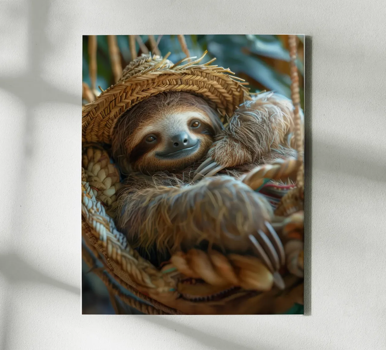 Schattige dieren: luiaard met strohoed canvas met Baklijst van SlothStella