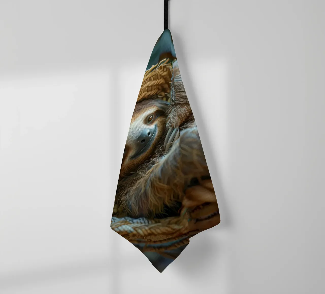 Cute animals: sloth with straw hat tea towel by SlothStella